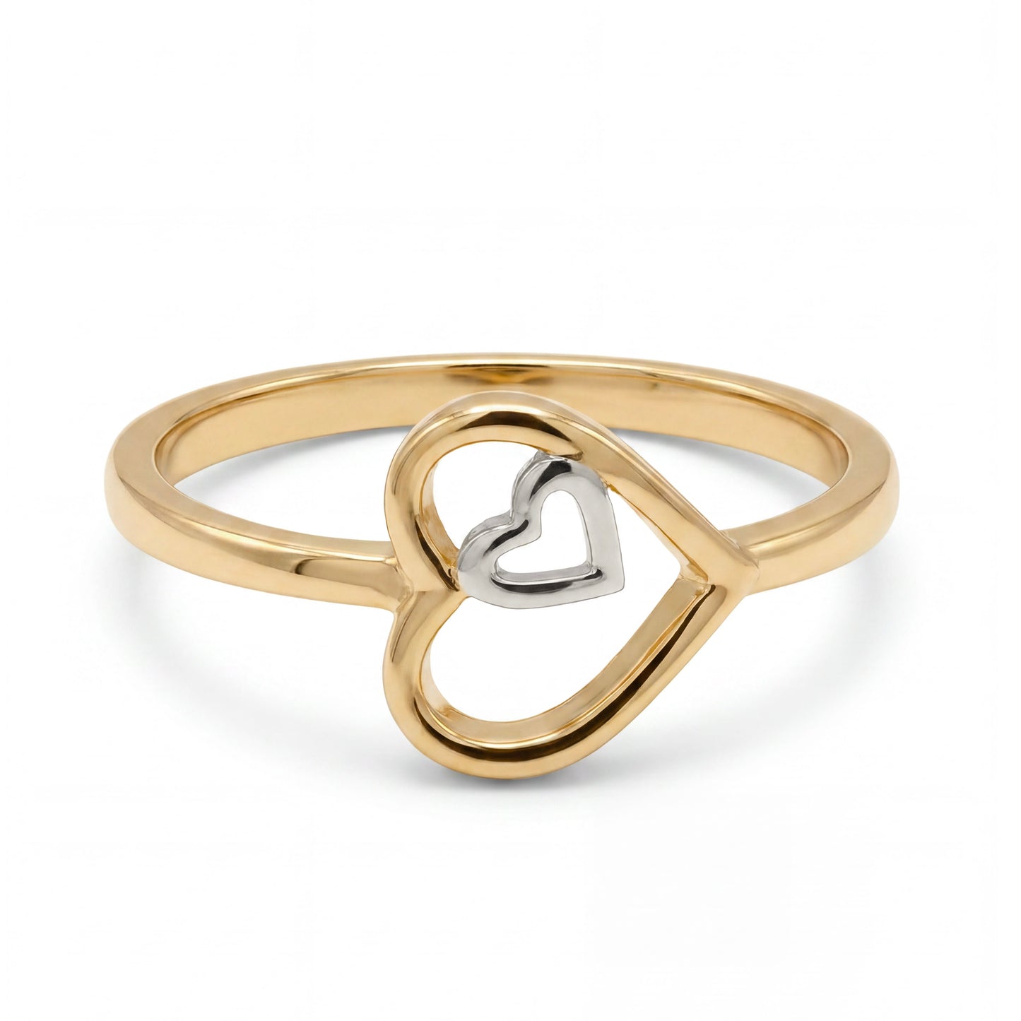 14K 2 Tones Gold Double Open Heart Sideways Ring