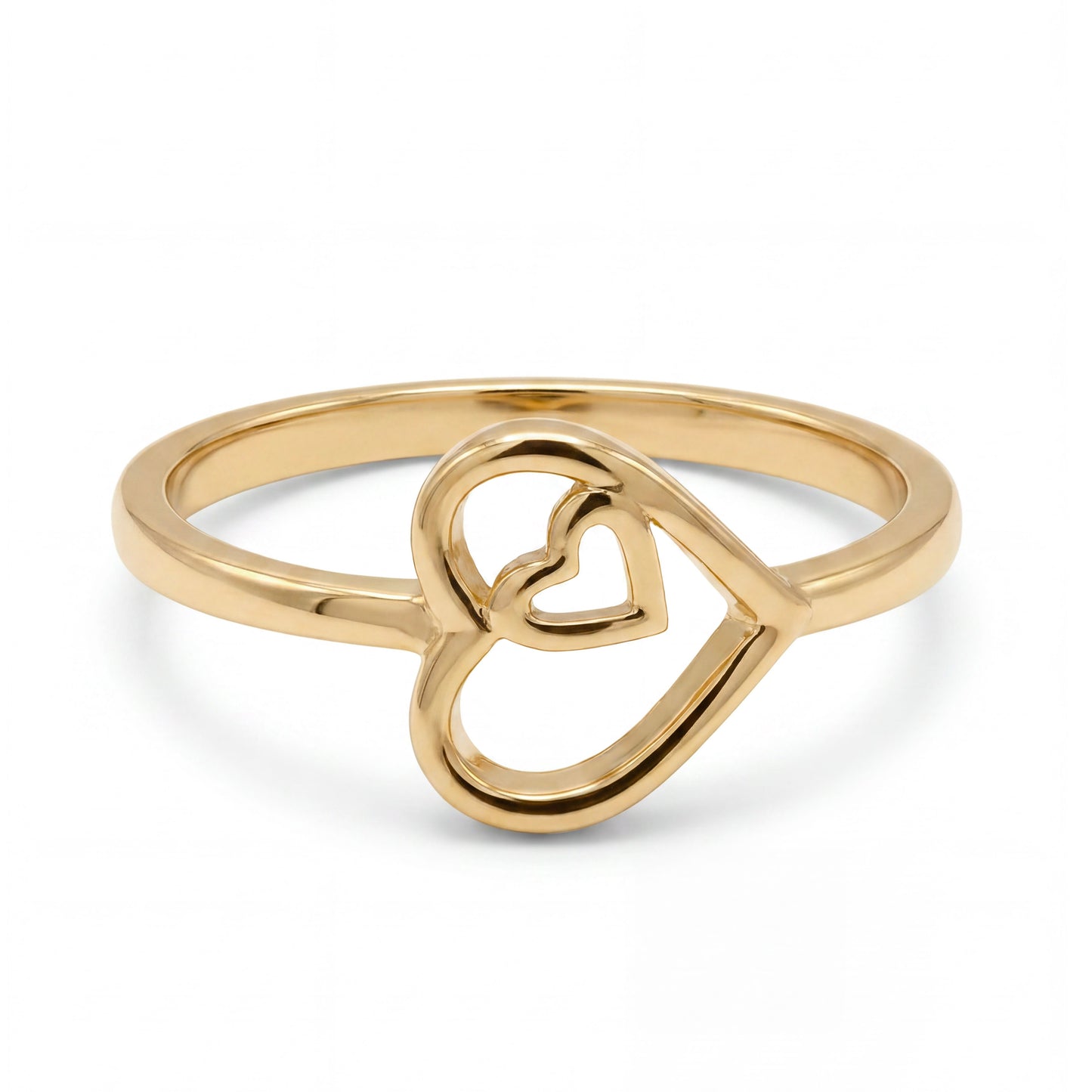 14K Yellow Gold Double Open Heart Sideways Ring