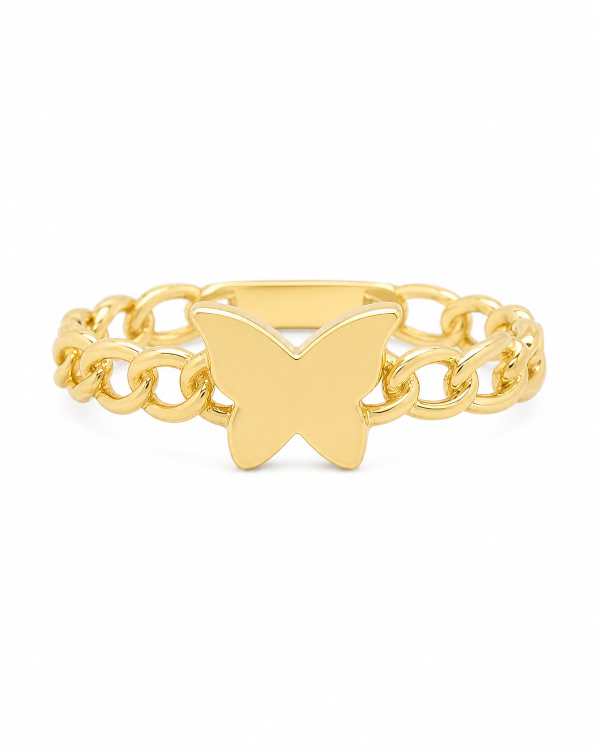 14K Yellow Gold Butterfly on Cuban Link Band Ring