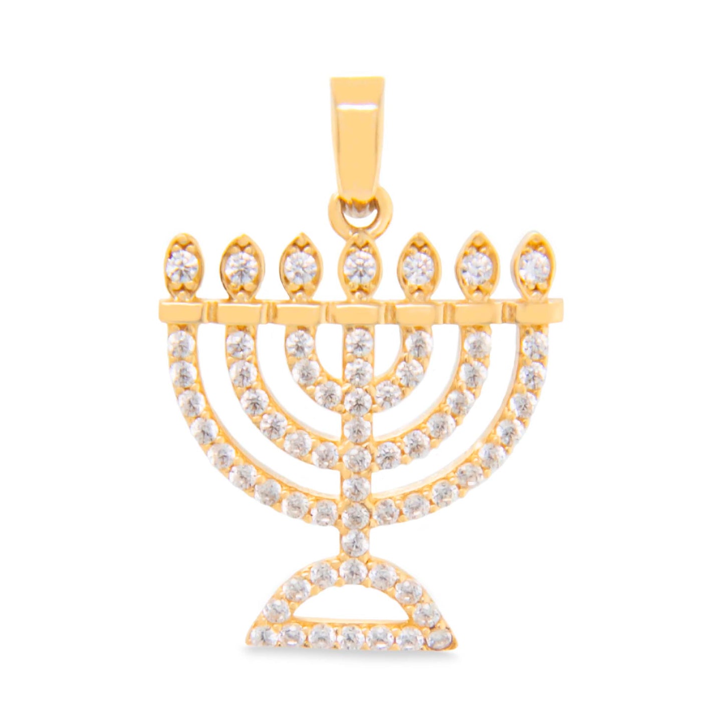 14K Yellow Gold CZ Jewish Menorah Pendant