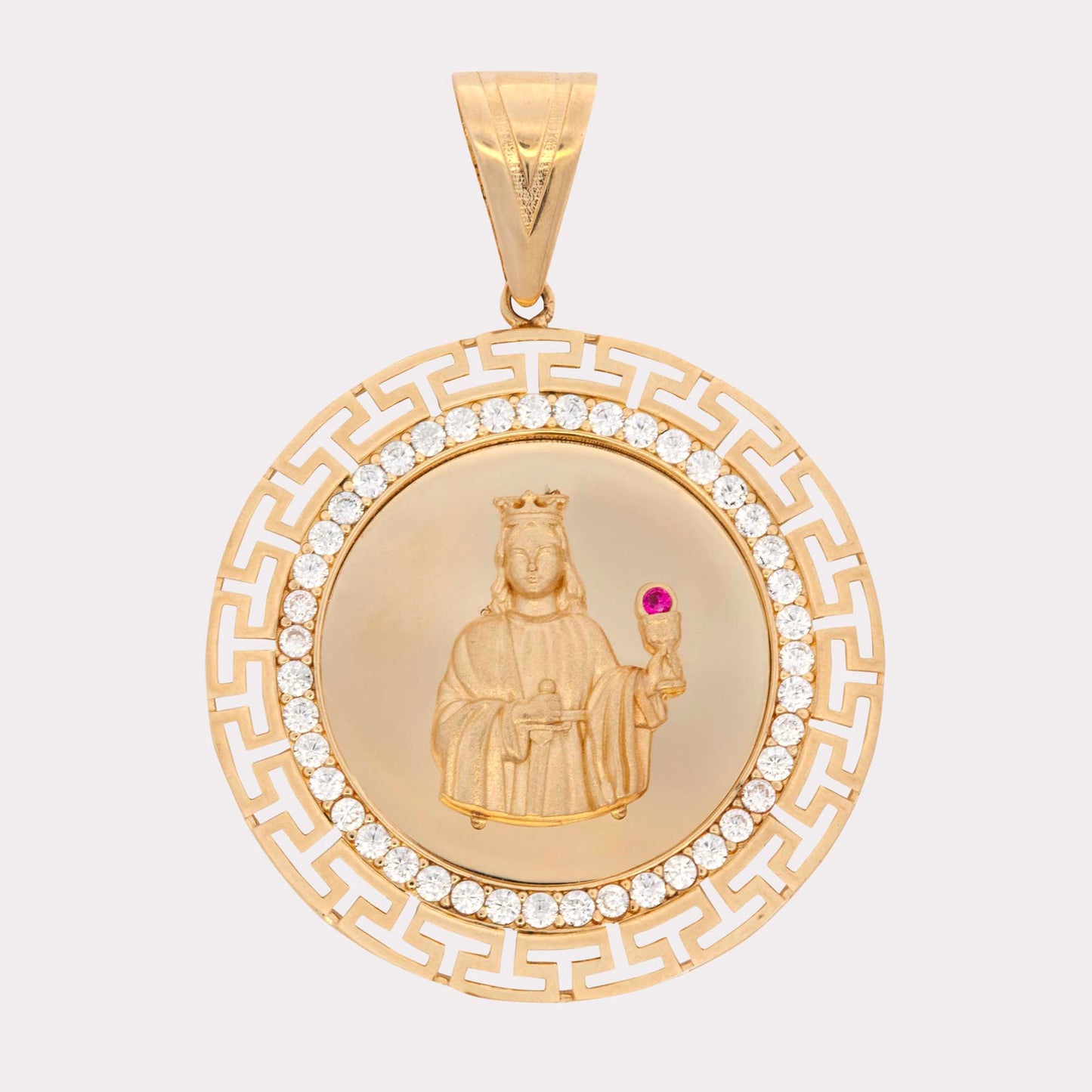 14K Yellow Gold CZ Small Round Open Detailed Santa Barbara Pendant