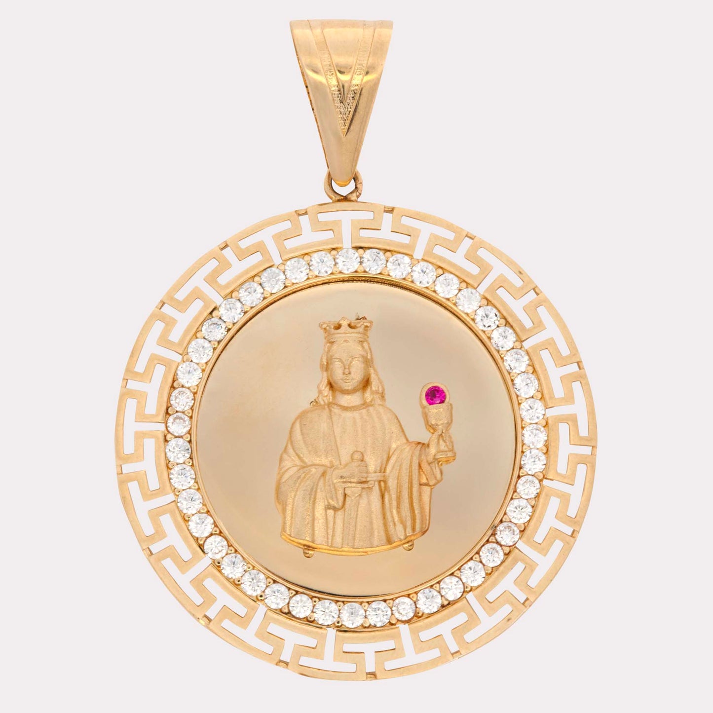 14K Yellow Gold CZ Medium Round Open Detailed Santa Barbara Pendant