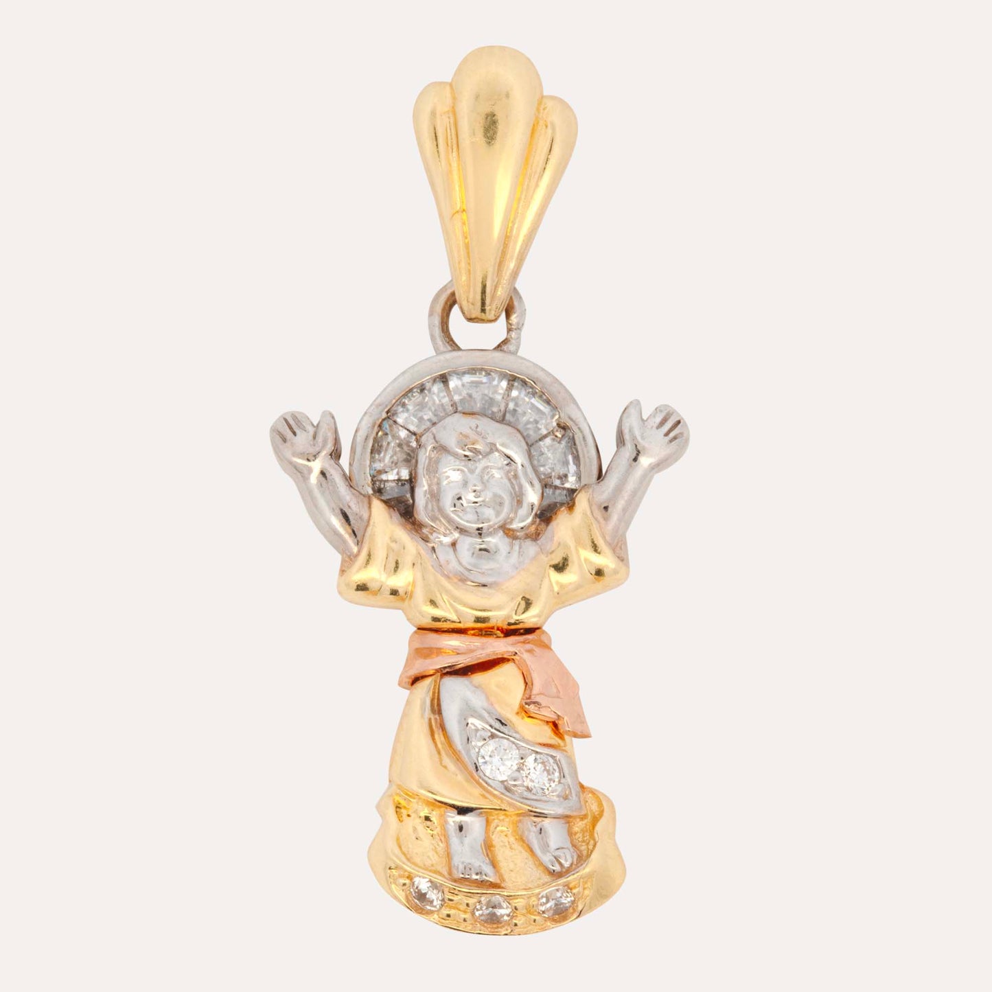 14K Tri-Color Gold El Divino Niño Jesús Figure Pendant