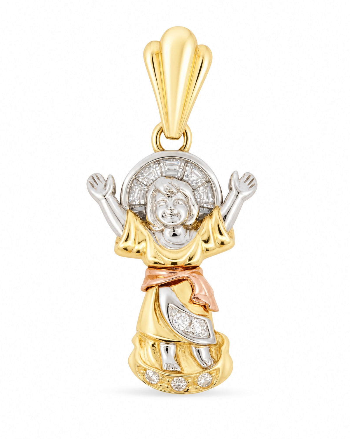 14K Tri-Color Gold El Divino Niño Jesús Figure Pendant