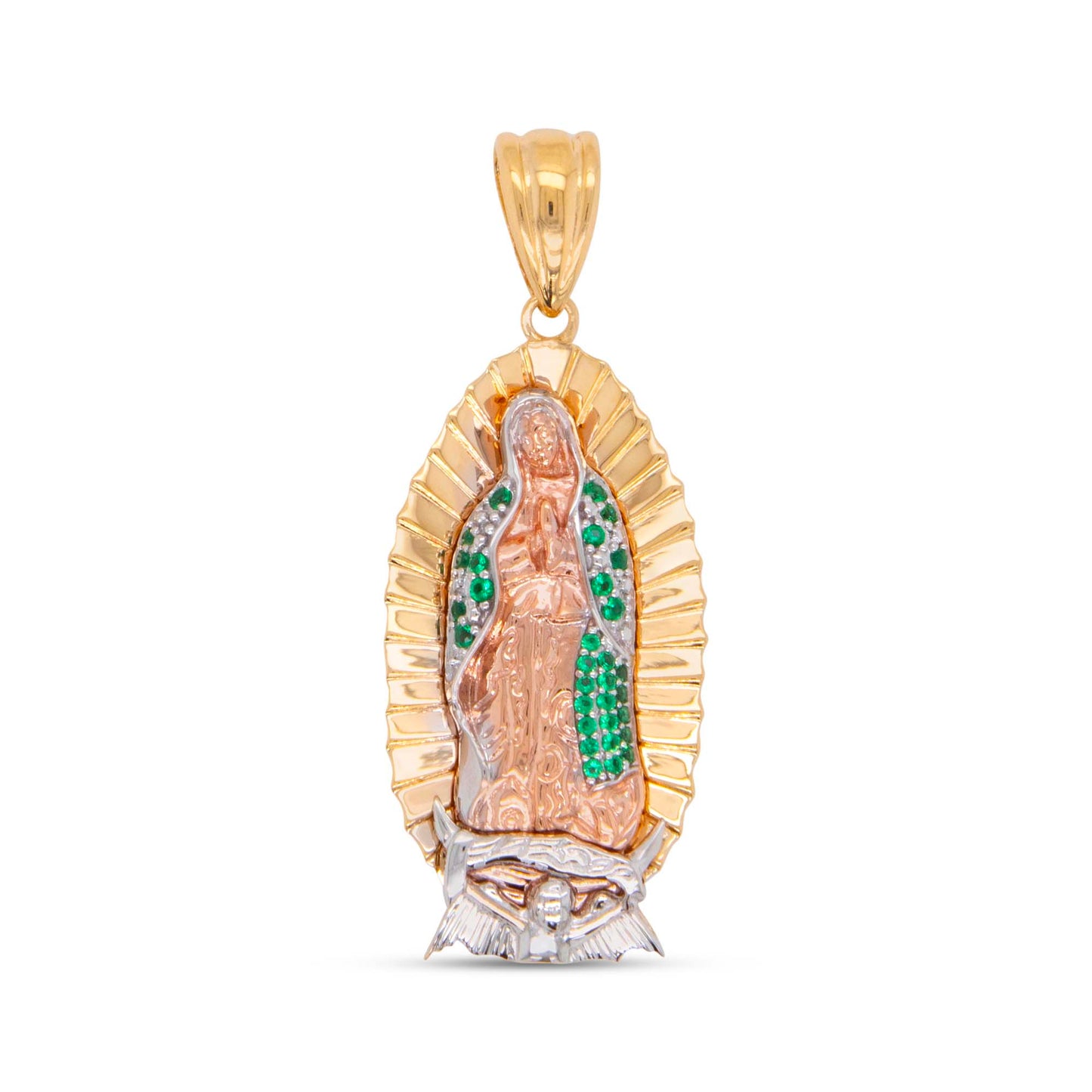14K Tri-Color Gold Small Multi-Color CZ Guadalupe Pendant