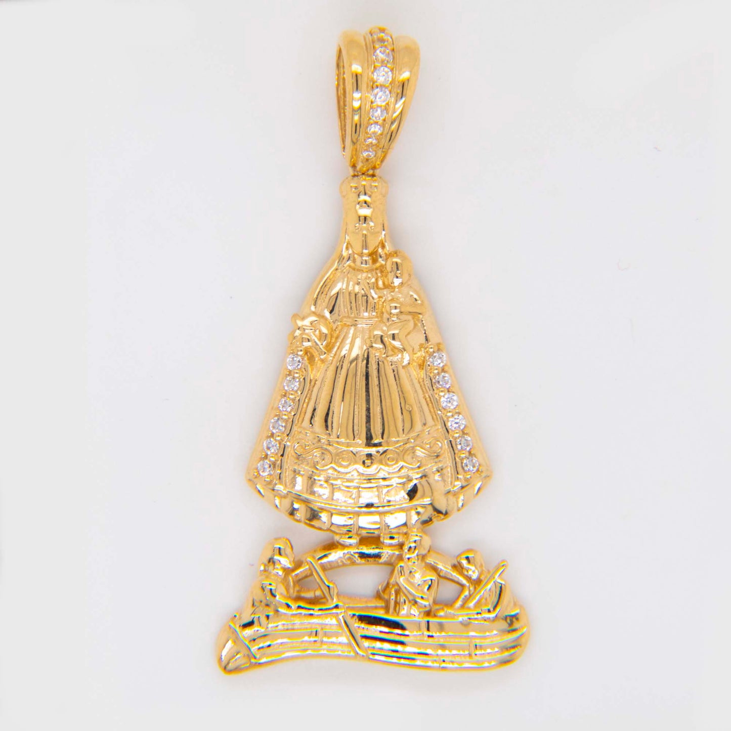 14K Yellow Gold Medium CZ Virgen de la Caridad del Cobre Pendant