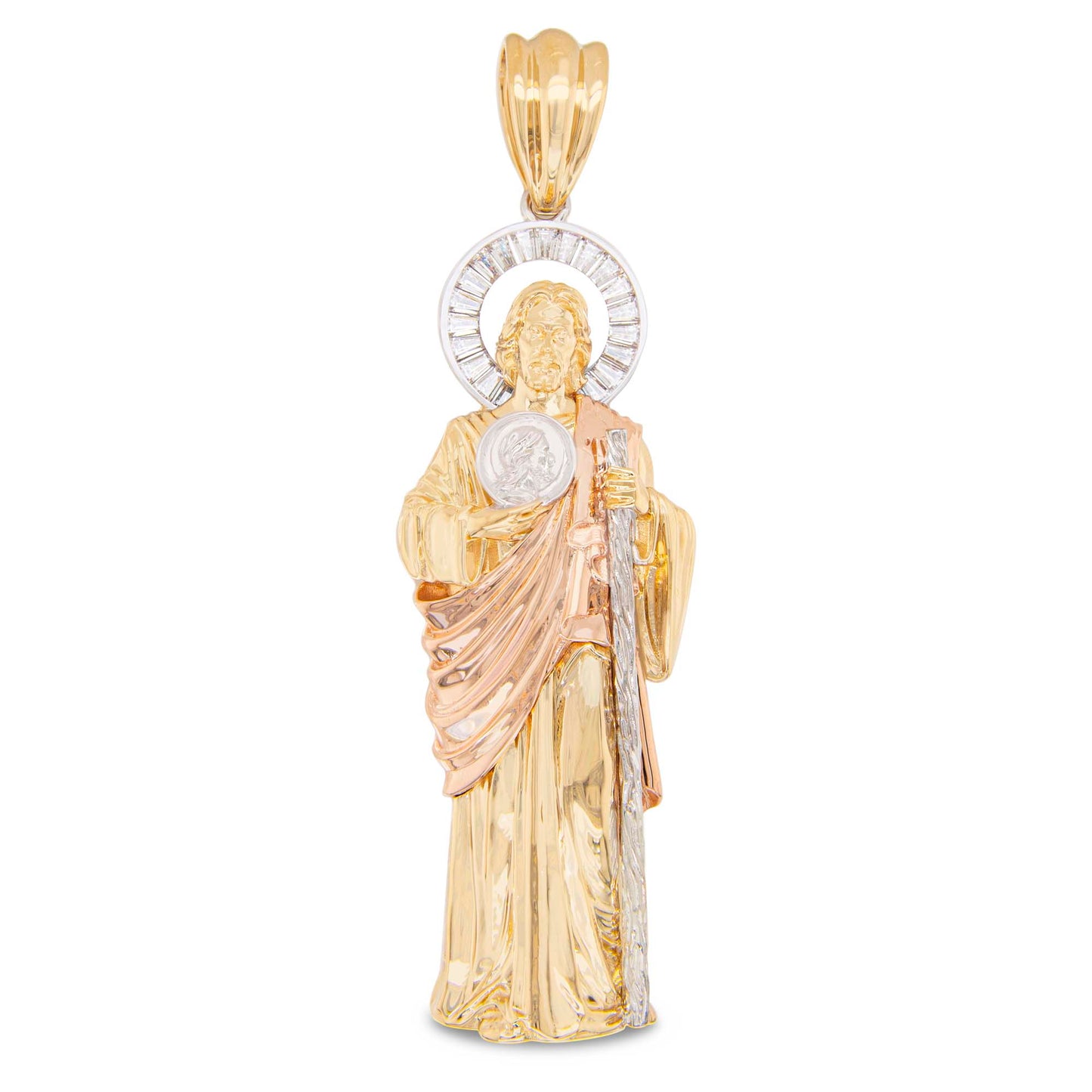 14K Tri-Color Gold Medium CZ San Judas Pendant