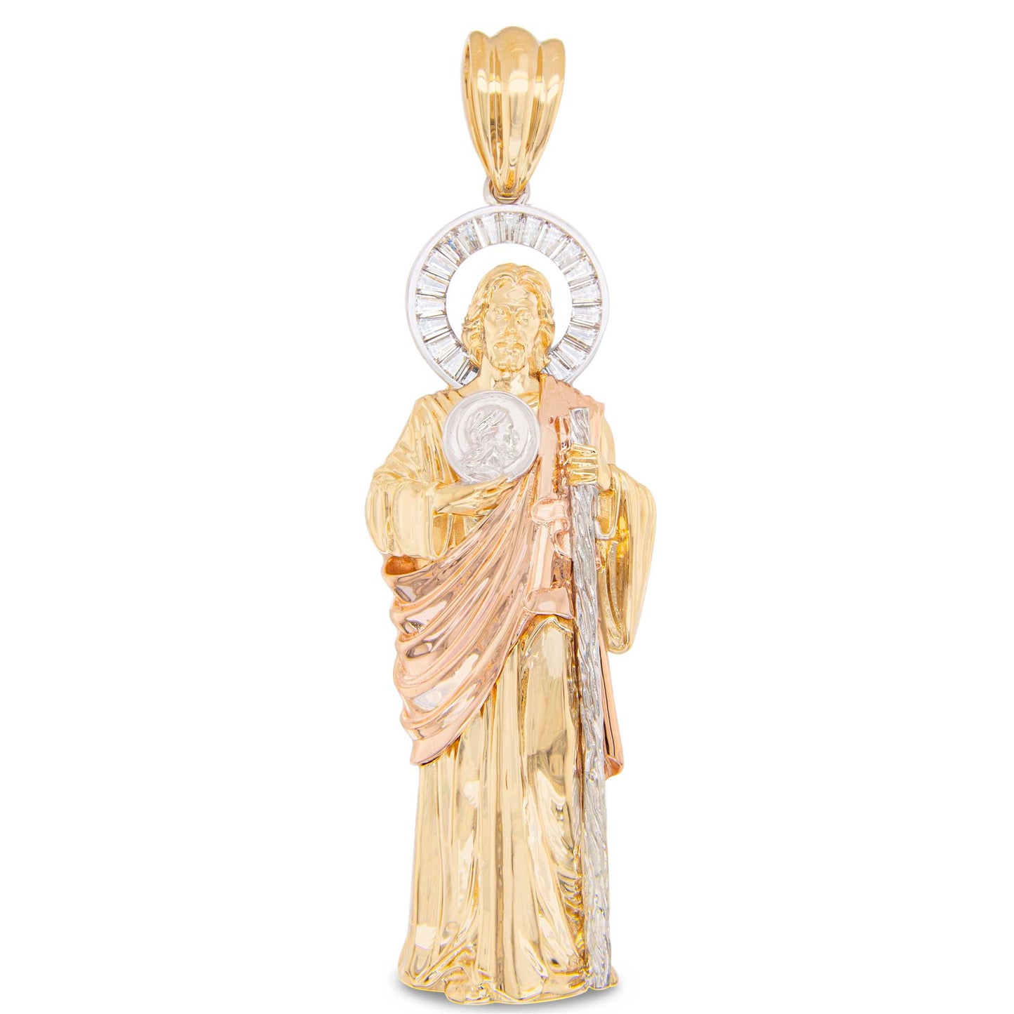 14K Tri-Color Gold Large CZ San Judas Pendant