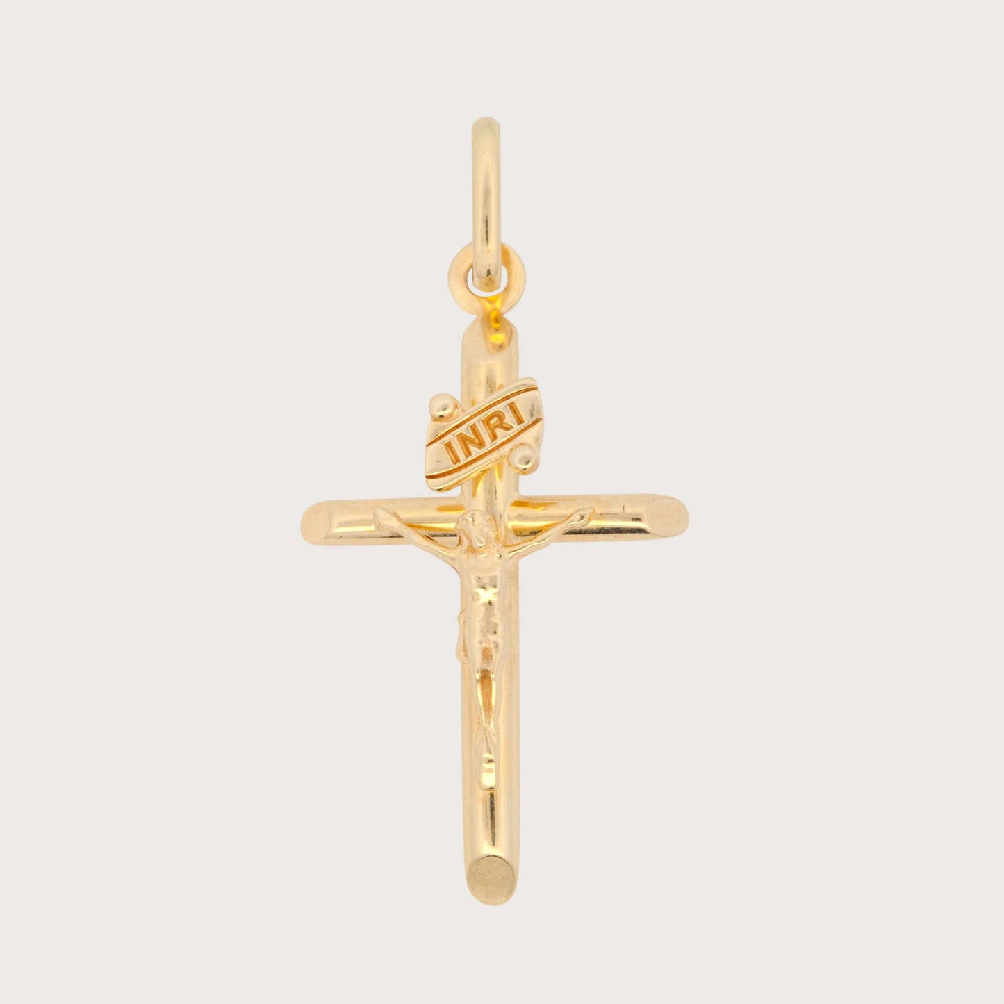 14K Yellow Gold Extra Small Tube Cross with Christ Pendant
