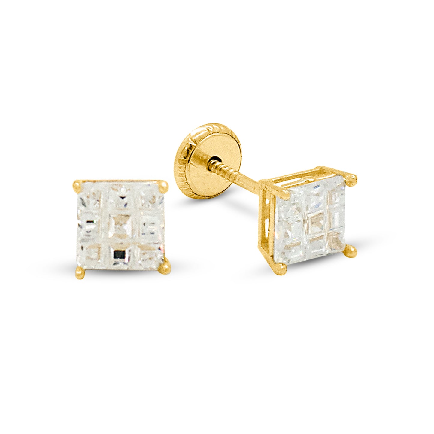 14K Yellow Gold 5MM White Waffle CZ Stud Screwback Earrings