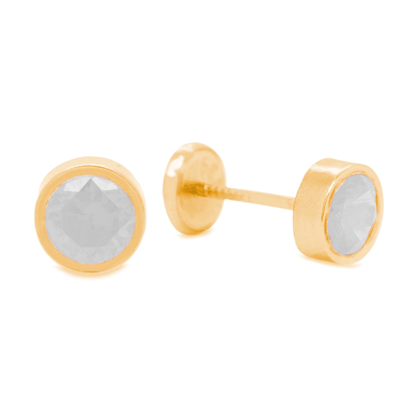 14K Yellow Gold 5MM Bezel-Set White CZ Stud Screwback Earrings