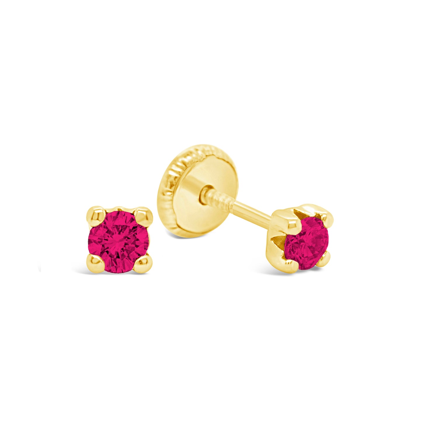 14K Yellow Gold 2MM Red CZ Stud Screwback Earrings