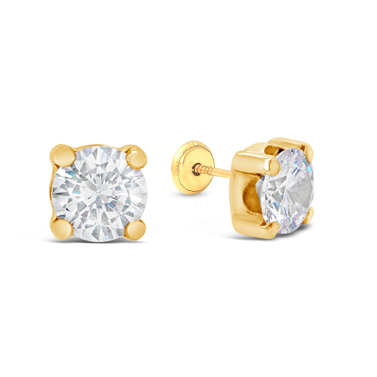 14K Yellow Gold 6MM White CZ Stud Screwback Earrings