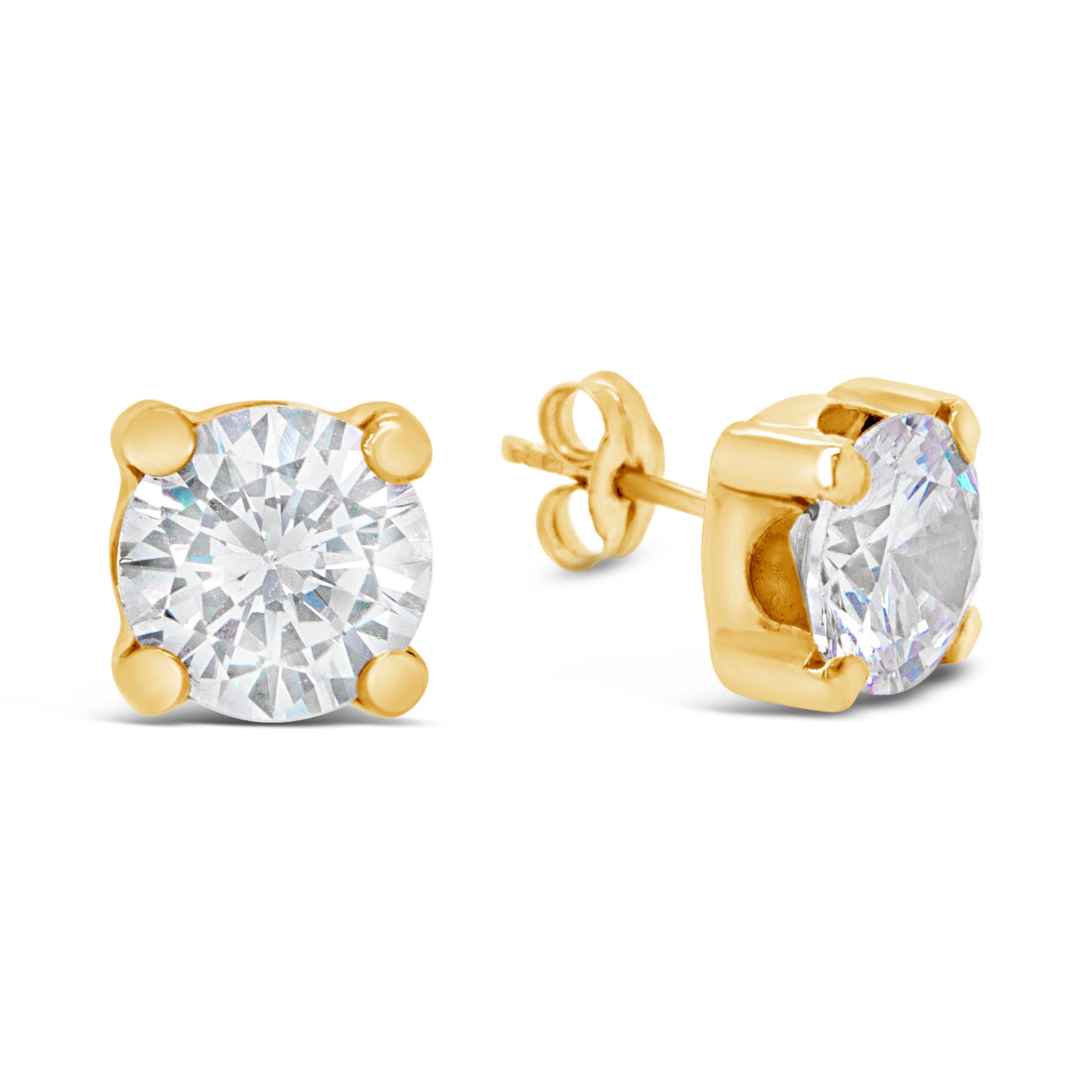 14K Yellow Gold 8MM White CZ Stud Pushback Earrings