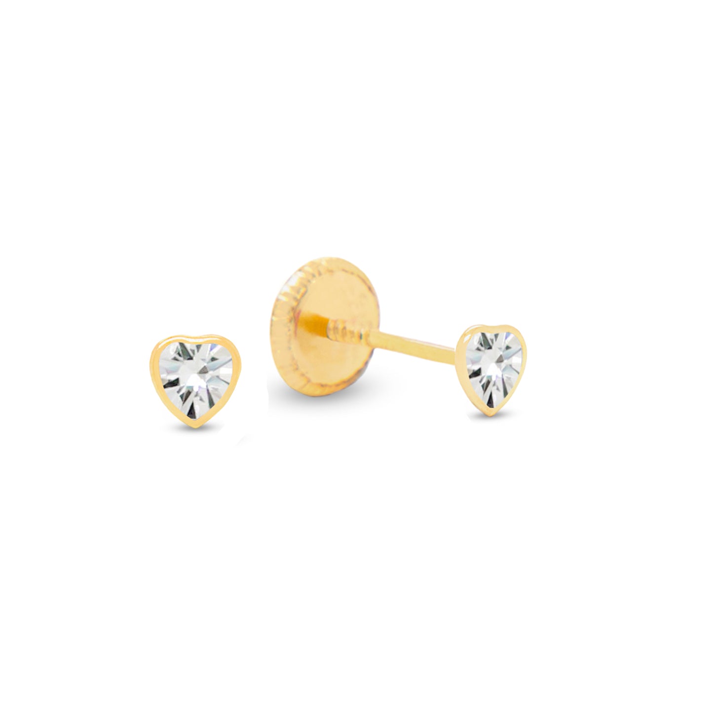 14K Yellow Gold Extra Small Bezel-Set Heart White CZ Stud Screwback Earrings