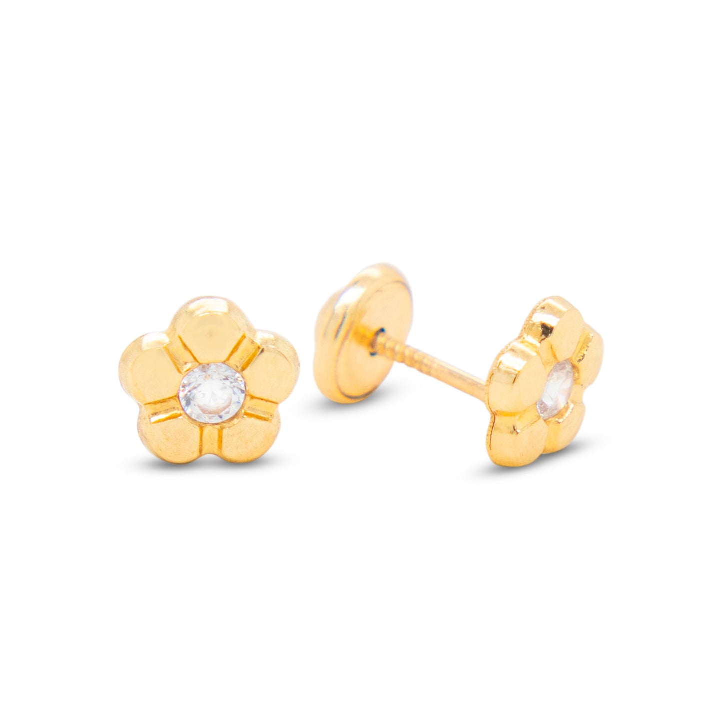 14K Yellow Gold Textured Floral Bloom Stud Screwback Earrings