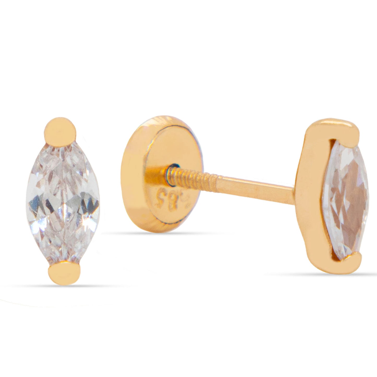 14K Yellow Gold CZ Marquise Cut Stud Screwback Earrings-Medium
