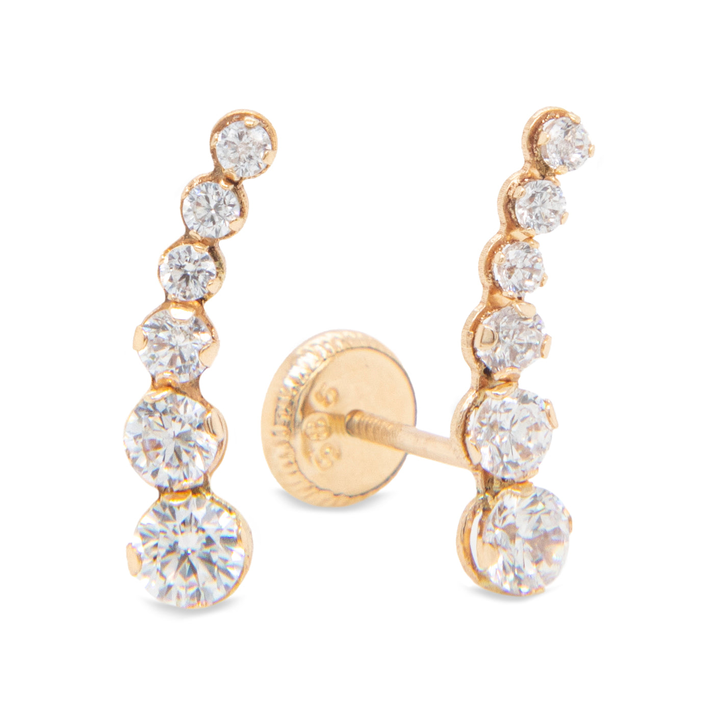 14K Yellow Gold Extra Small White CZ Curved Bar Stud Screwback Earring