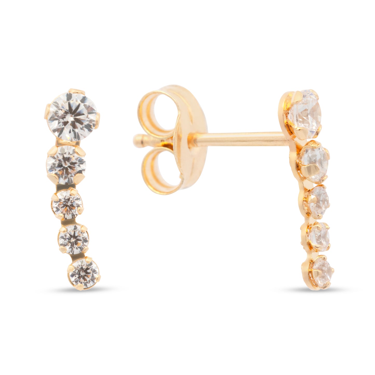 14K Yellow Gold Extra Small White CZ Curved Bar Stud Screwback Earring