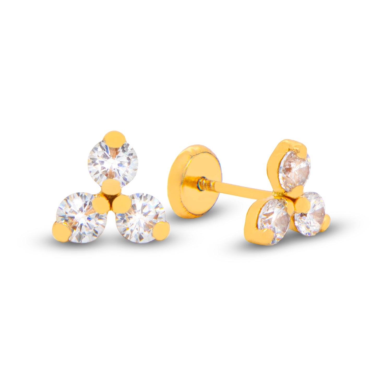 14K Yellow Gold Unique Triangle CZ Cluster Screwback Earrings
