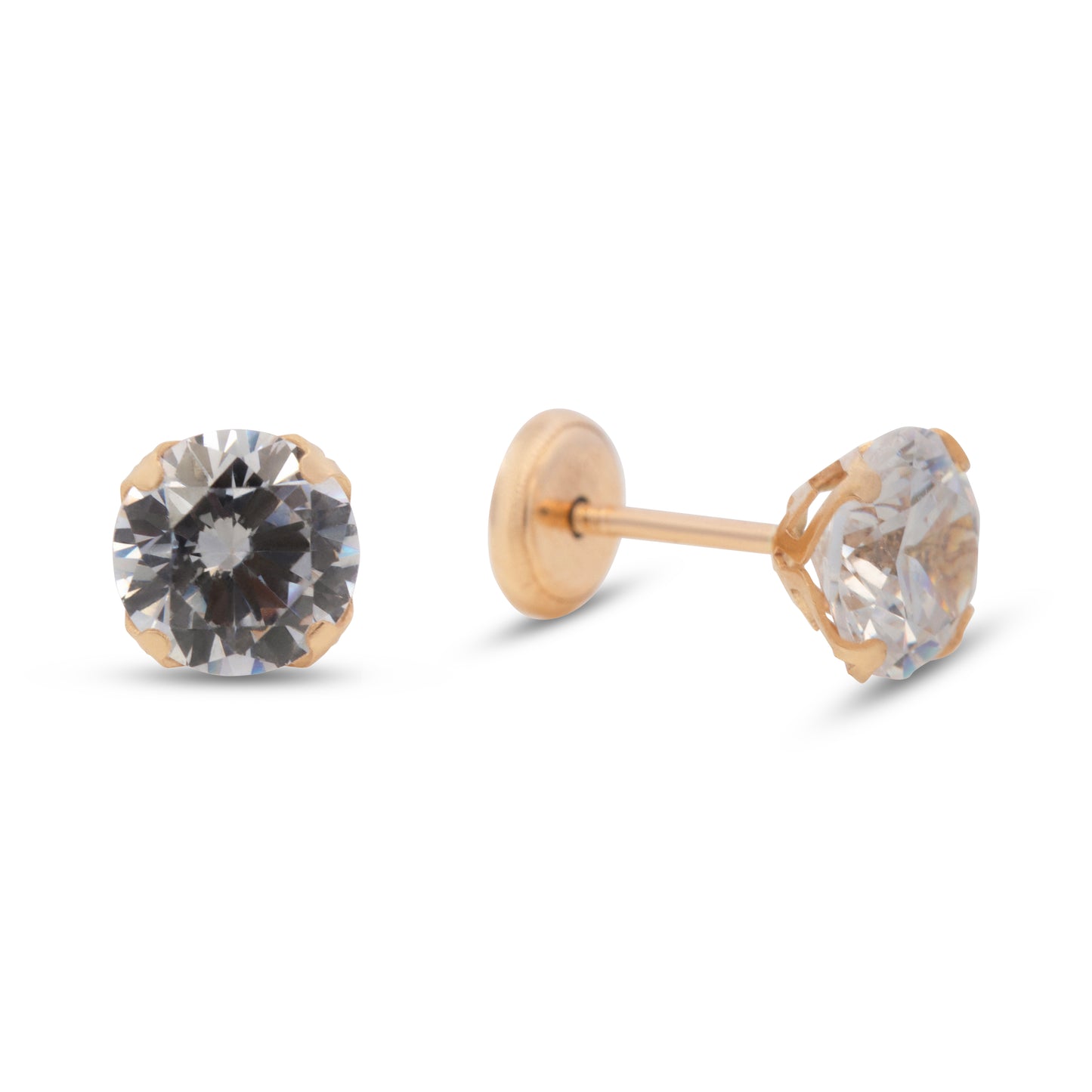 14K Yellow Gold 6MM White CZ Illusion Stud Screwback Earrings