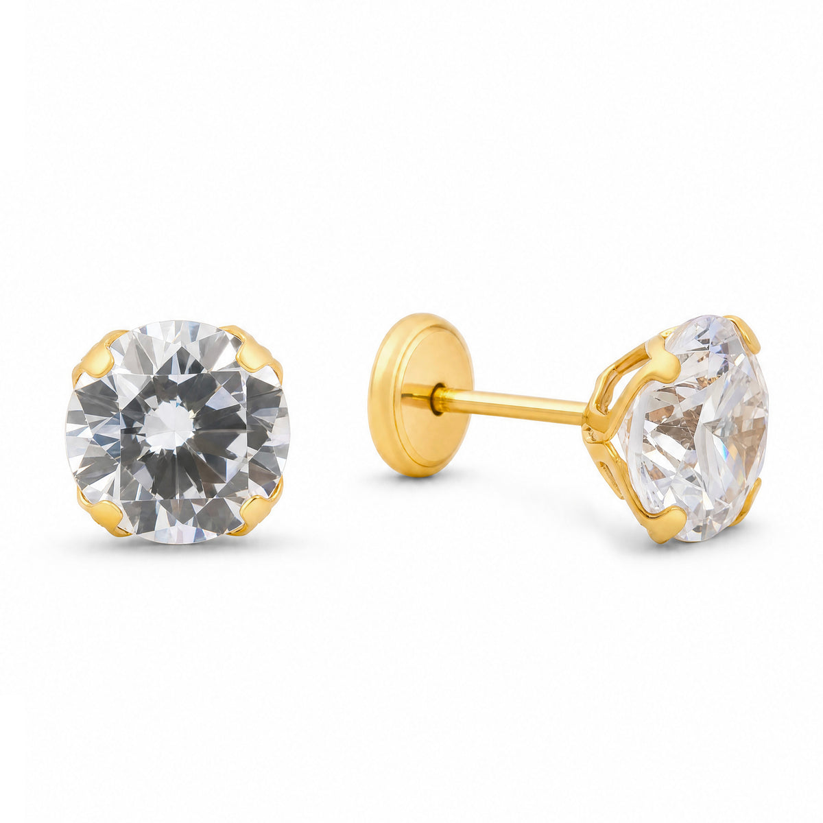 14K Yellow Gold 7MM White CZ Illusion Stud Screwback Earrings