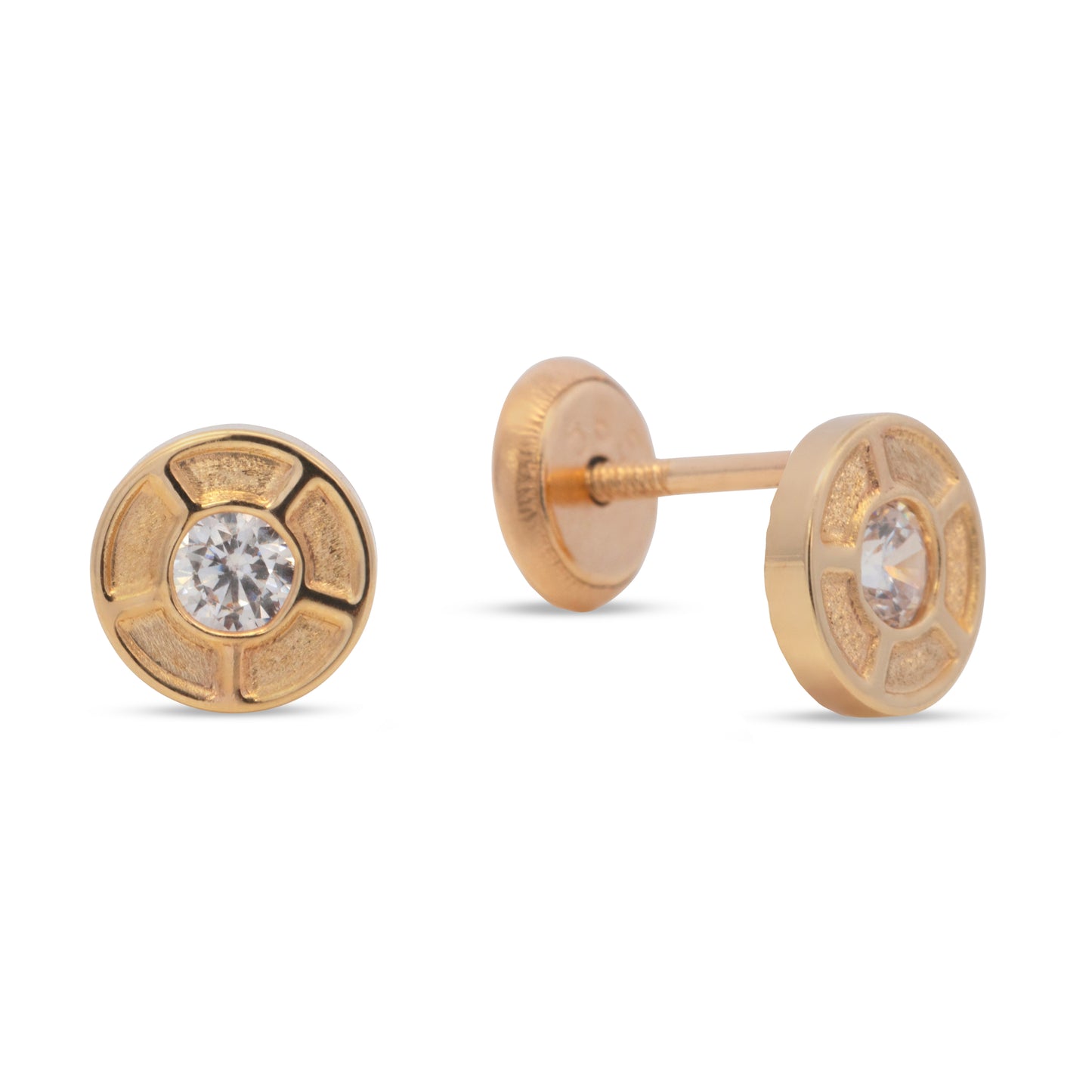 14K Yellow Gold Small Disc with Solitaire CZ Screwback Earrings