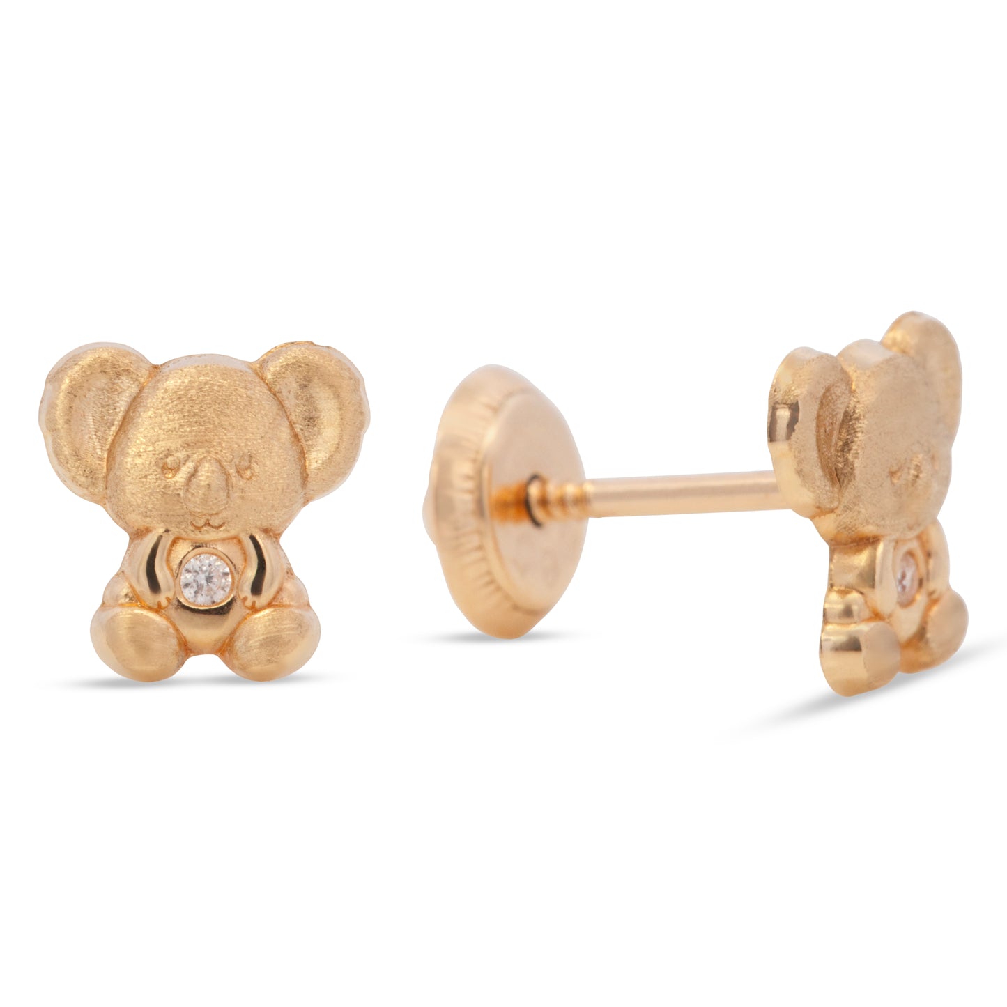 14K Yellow Gold Baby Elephant White CZ Center Stud Screwback Earrings