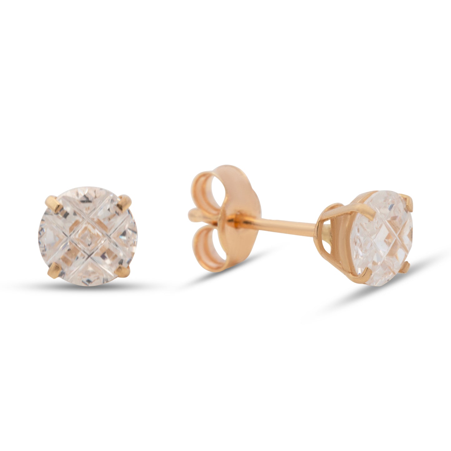 14K Yellow Gold 5MM White CZ Princess Stud Pushback Earrings