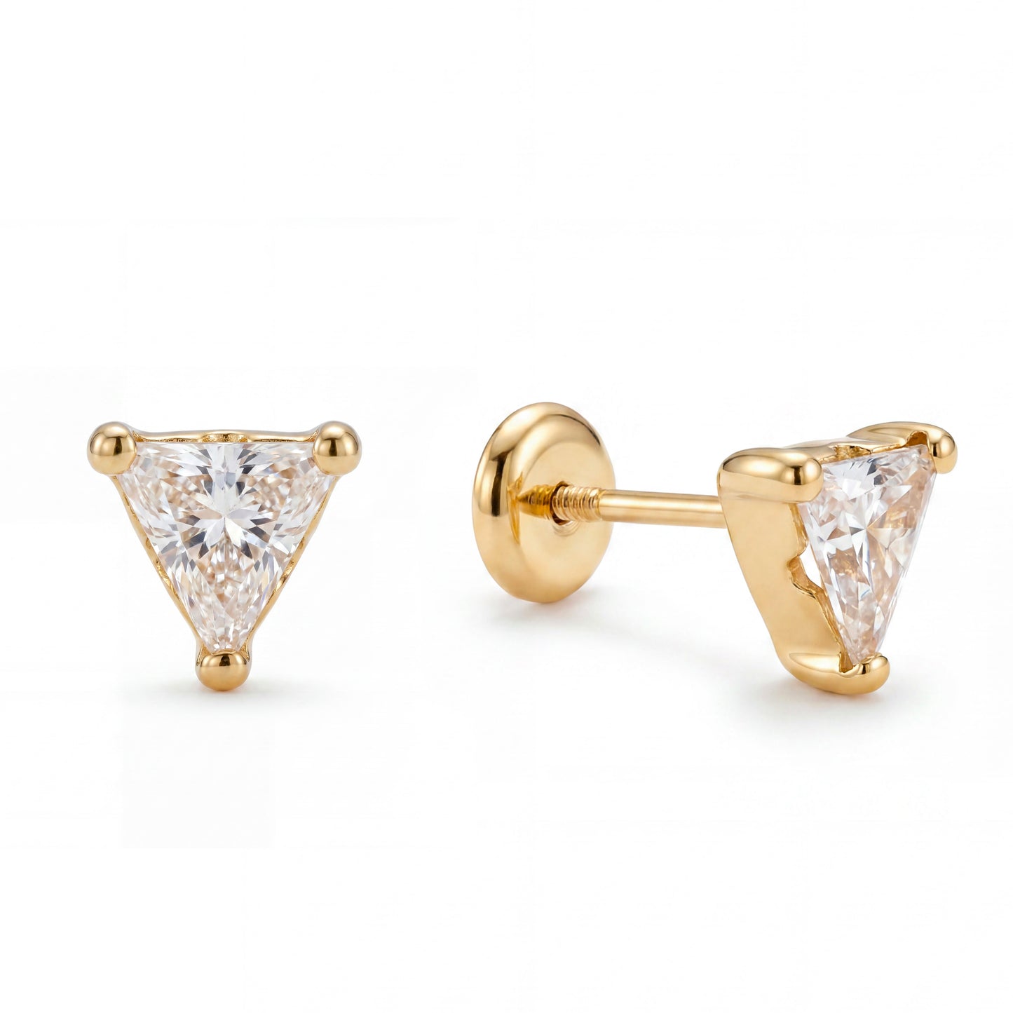 14K Yellow Gold Large CZ Triangle Stud Screwback Earrings