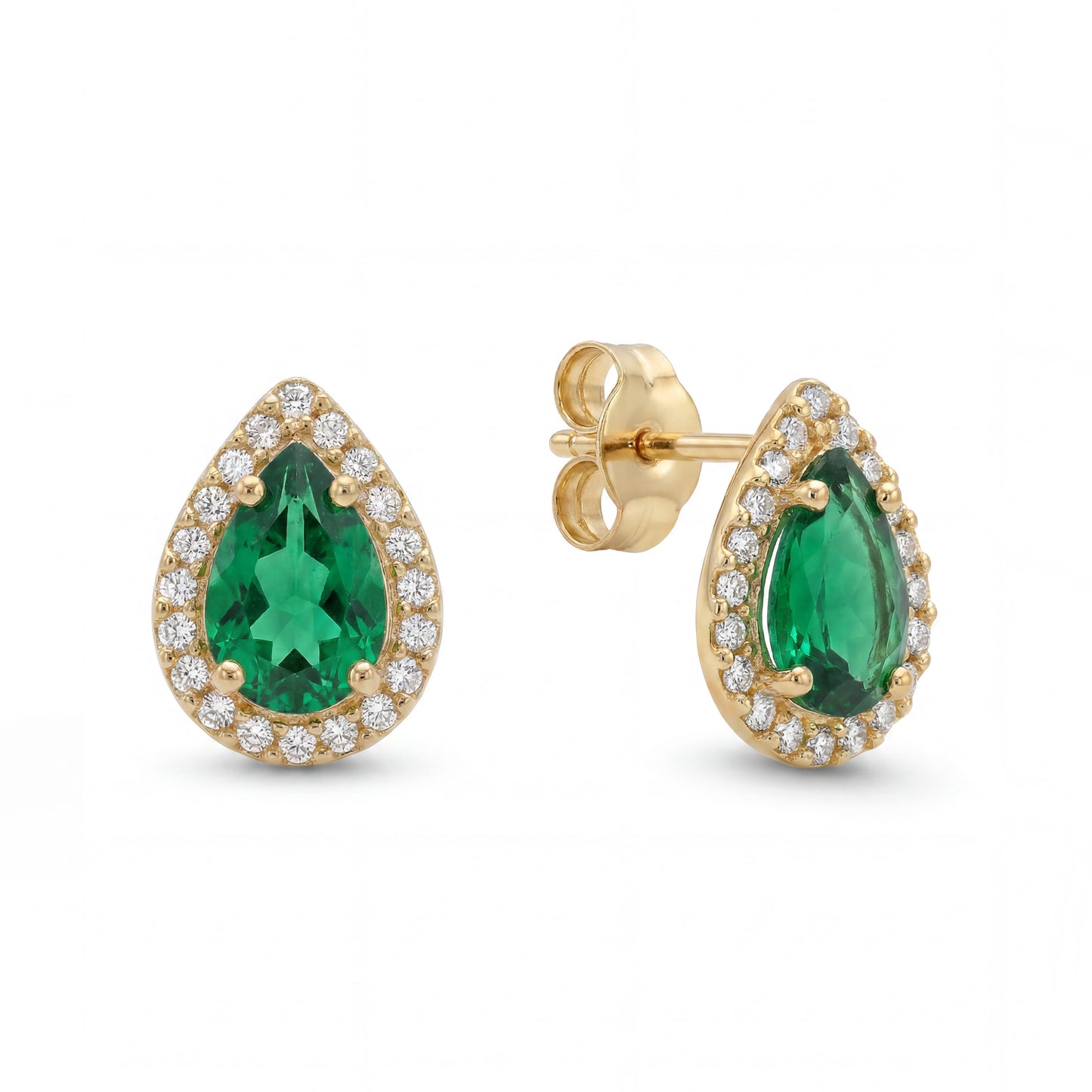 14K Yellow Gold CZ Green Pear Cut with MP Around Pushback Earring