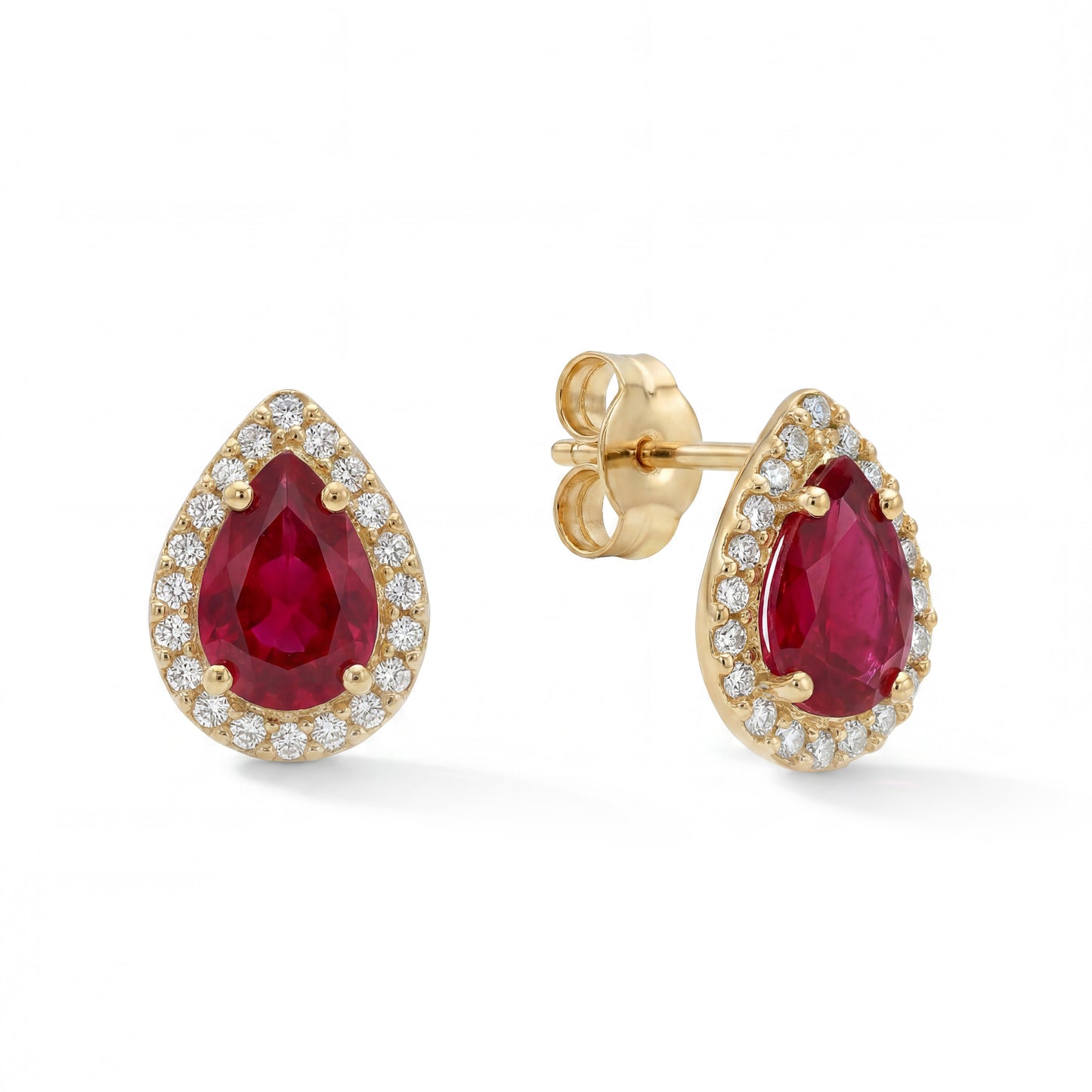 14K Yellow Gold CZ Red Pear Cut with MP Around Pushback Earring
