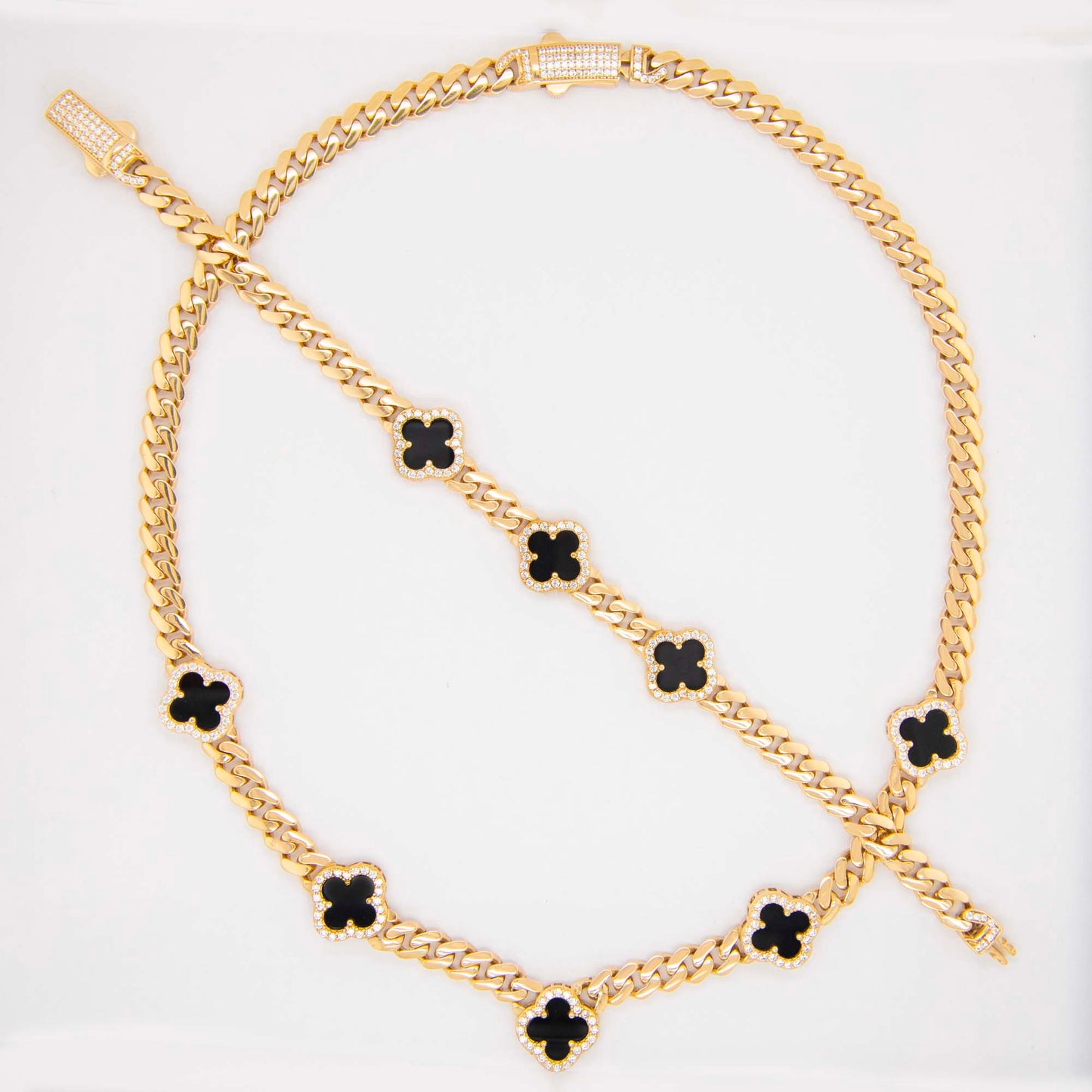 14K Yellow Gold Black Clover Station Monaco Set