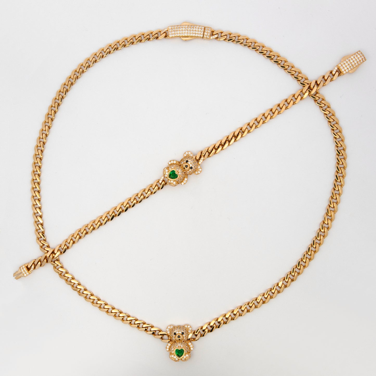 14k Yellow Gold Green Teddy Bear Set