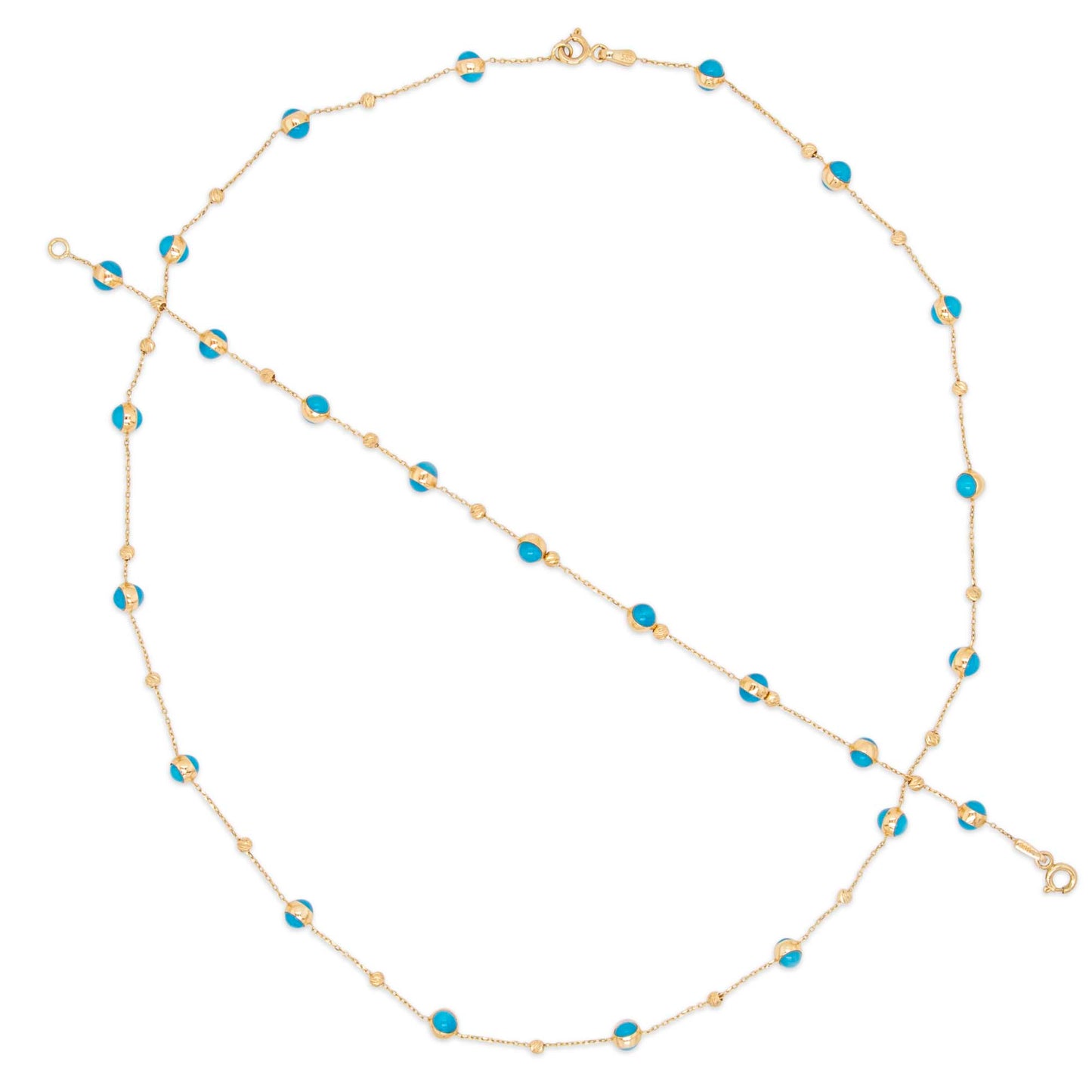 14K Yellow Gold Turquoise Beaded Station Set
