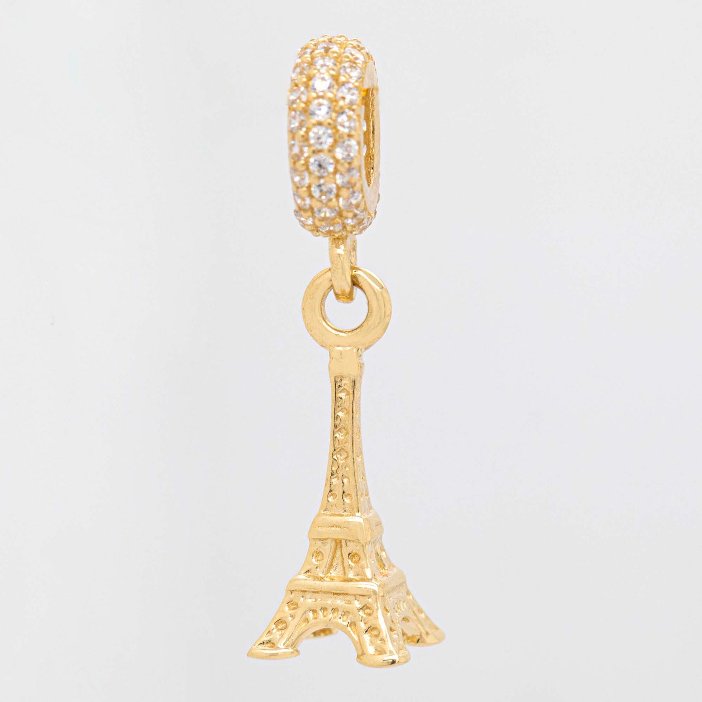 14K Yellow Gold Dangling Eiffel Tower Charm with CZ Bail