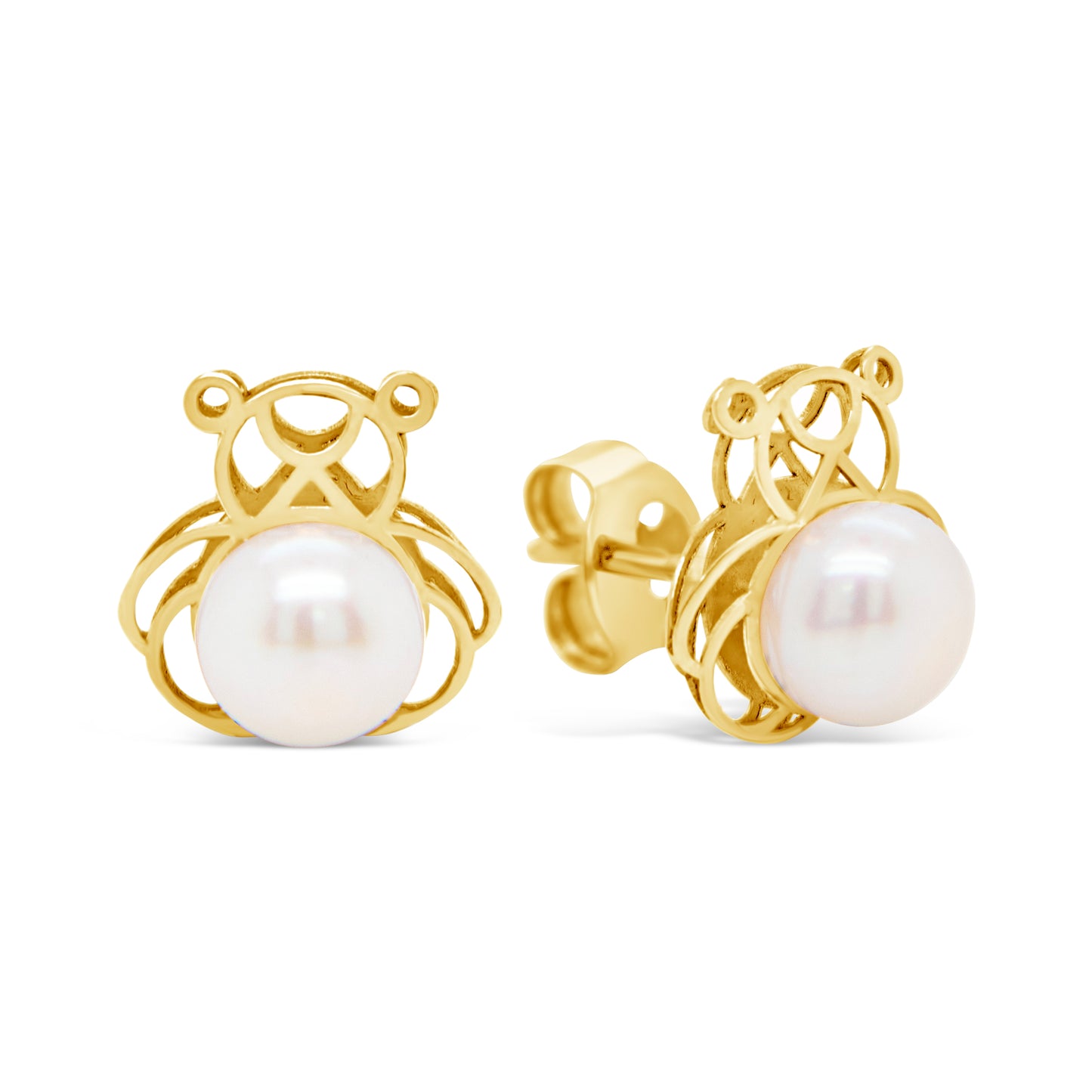14K Yellow Gold Open Teddy Bear Pushbacks Earrings