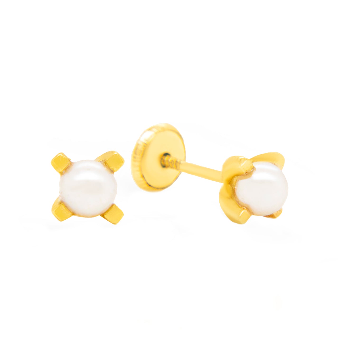 14K Yellow Gold Four-Prong 4mm Pearl Screwback Earrings