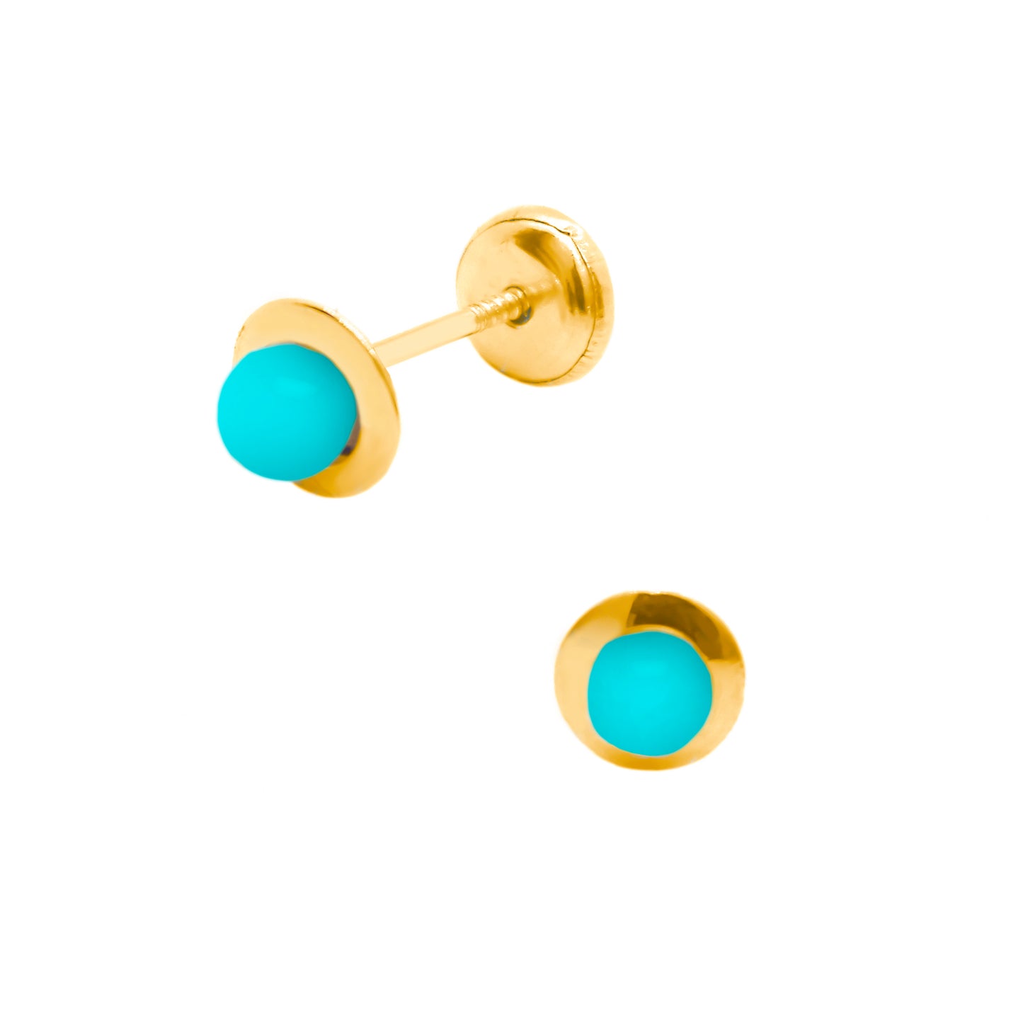 14K Yellow Gold Bezel 4mm Turquoise Screwback Earrings