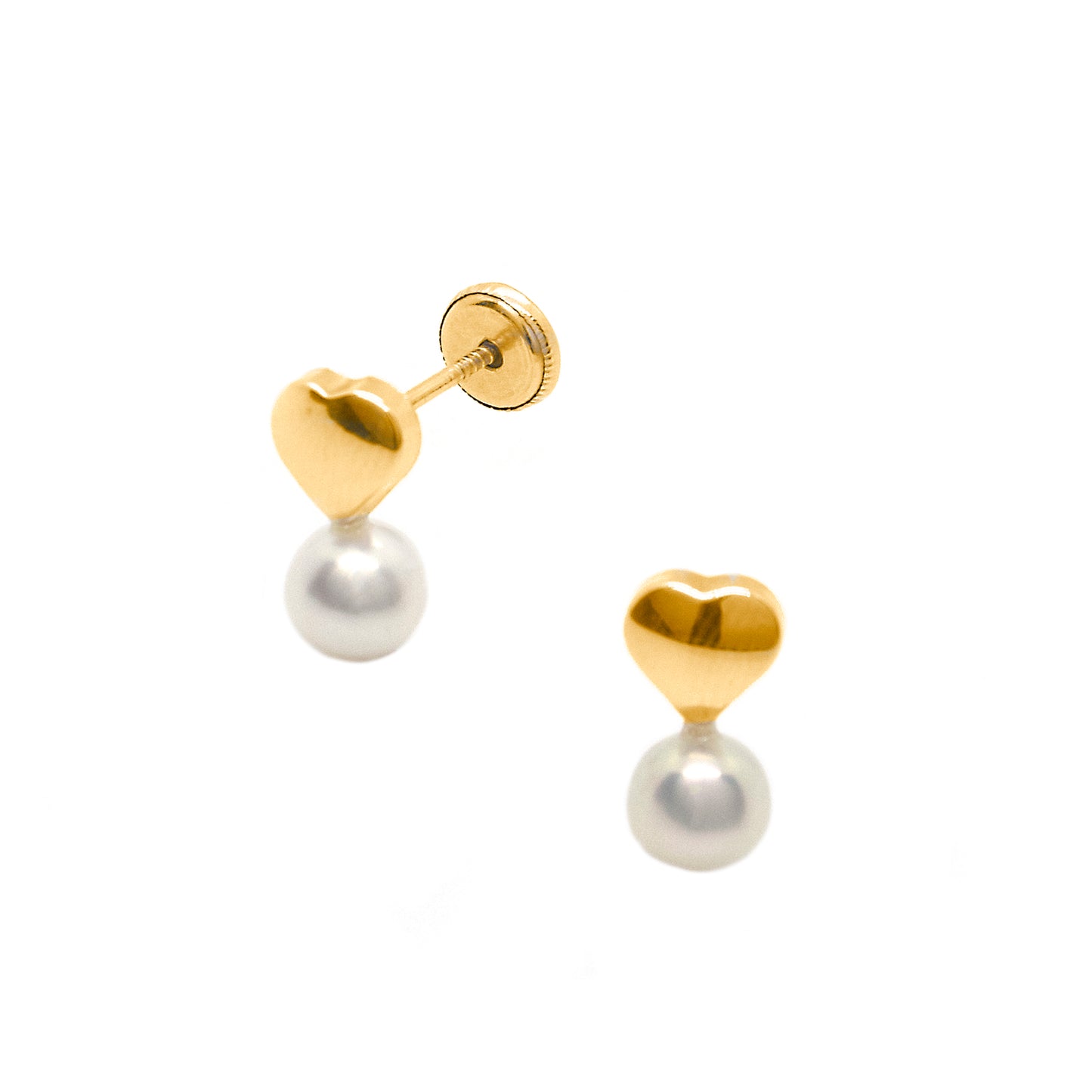 14K Yellow Gold Small Heart With One Pearl Screwback Earring