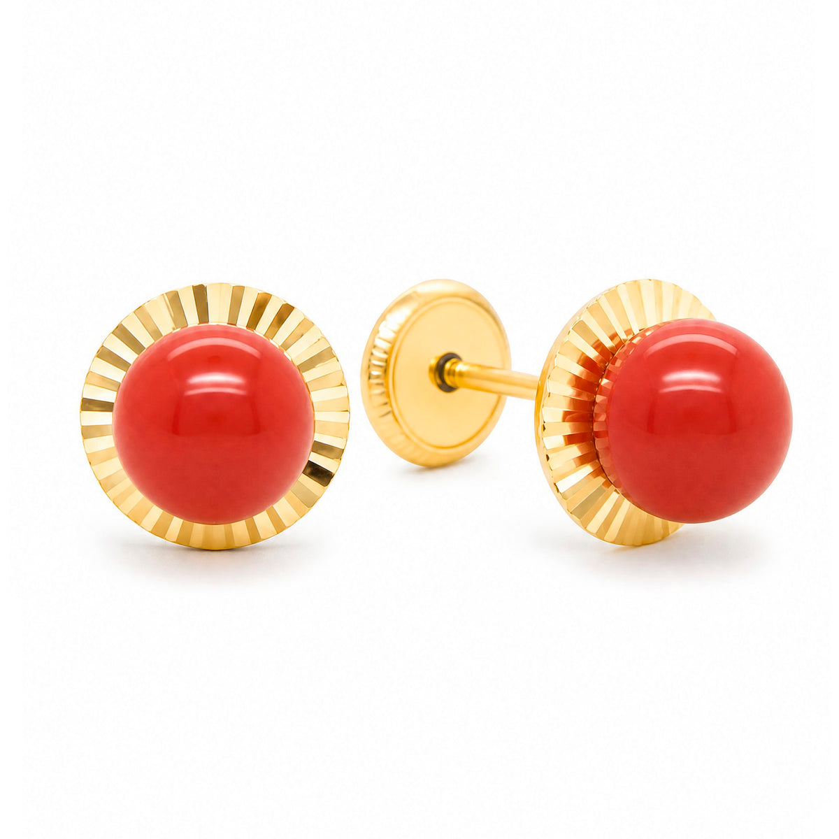 14K Yellow Gold Bezel 4mm Mother of Pearl Center Screwback Earrings