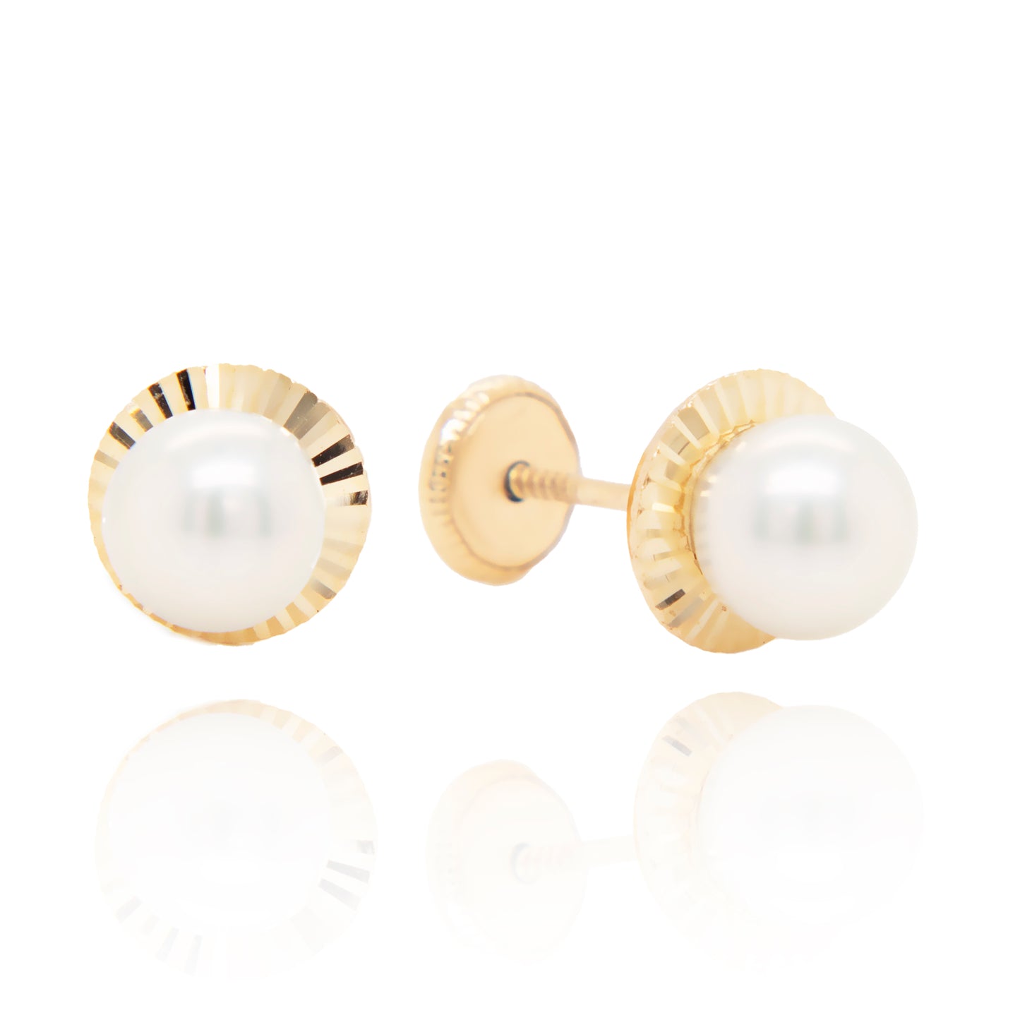 14K Yellow Gold Bezel 5mm Pearl Center Screwback Earrings
