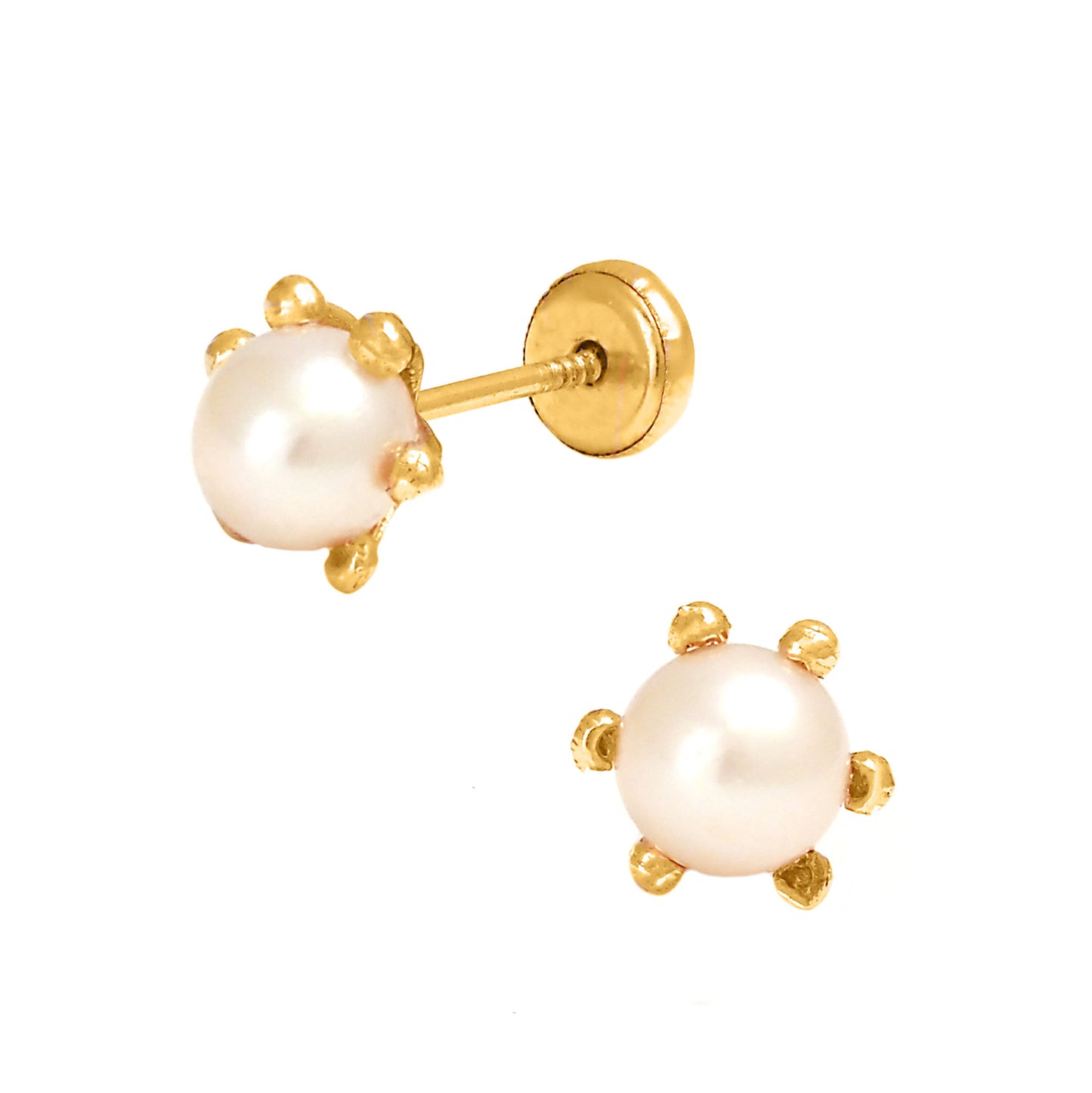 14K Yellow Gold Six-Prong 6mm Pearl Screwback Earrings