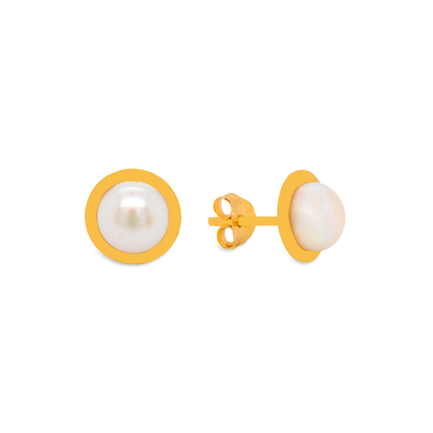 14K Yellow Gold Extra Small Bezel Pearl Pushback Earrings