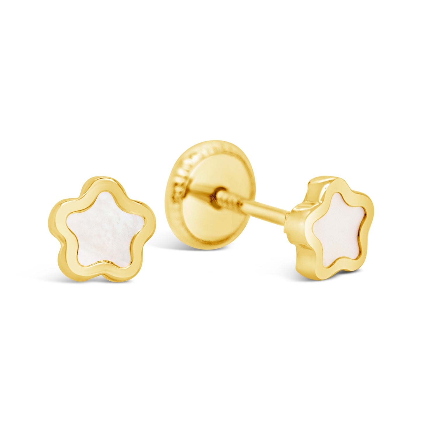 14K Yellow Gold Small Mother of Pearl Star Screwback Earrings