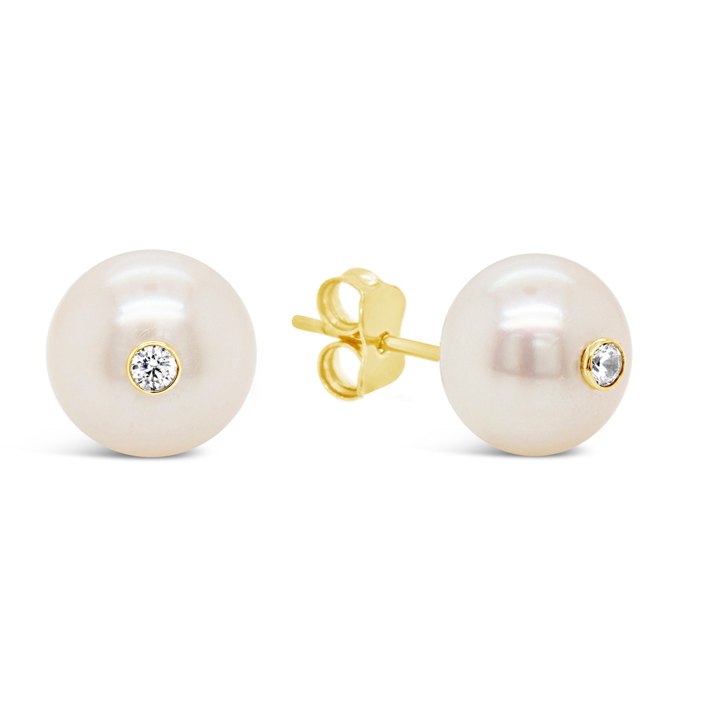14K Yellow Gold Large Pearl with CZ Accent Screwback Earrings