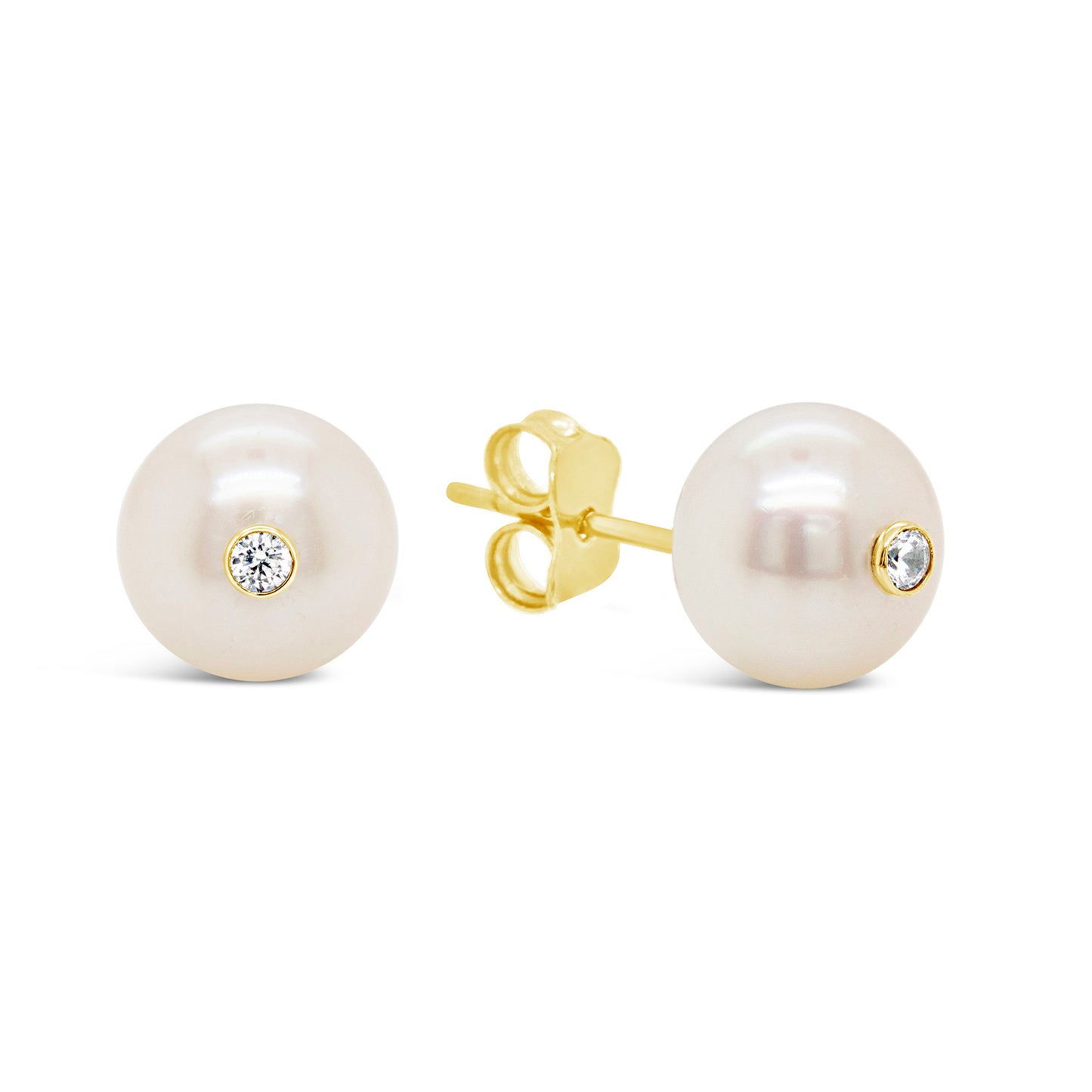 14K Yellow Gold Medium Pearl with CZ Accent Screwback Earrings