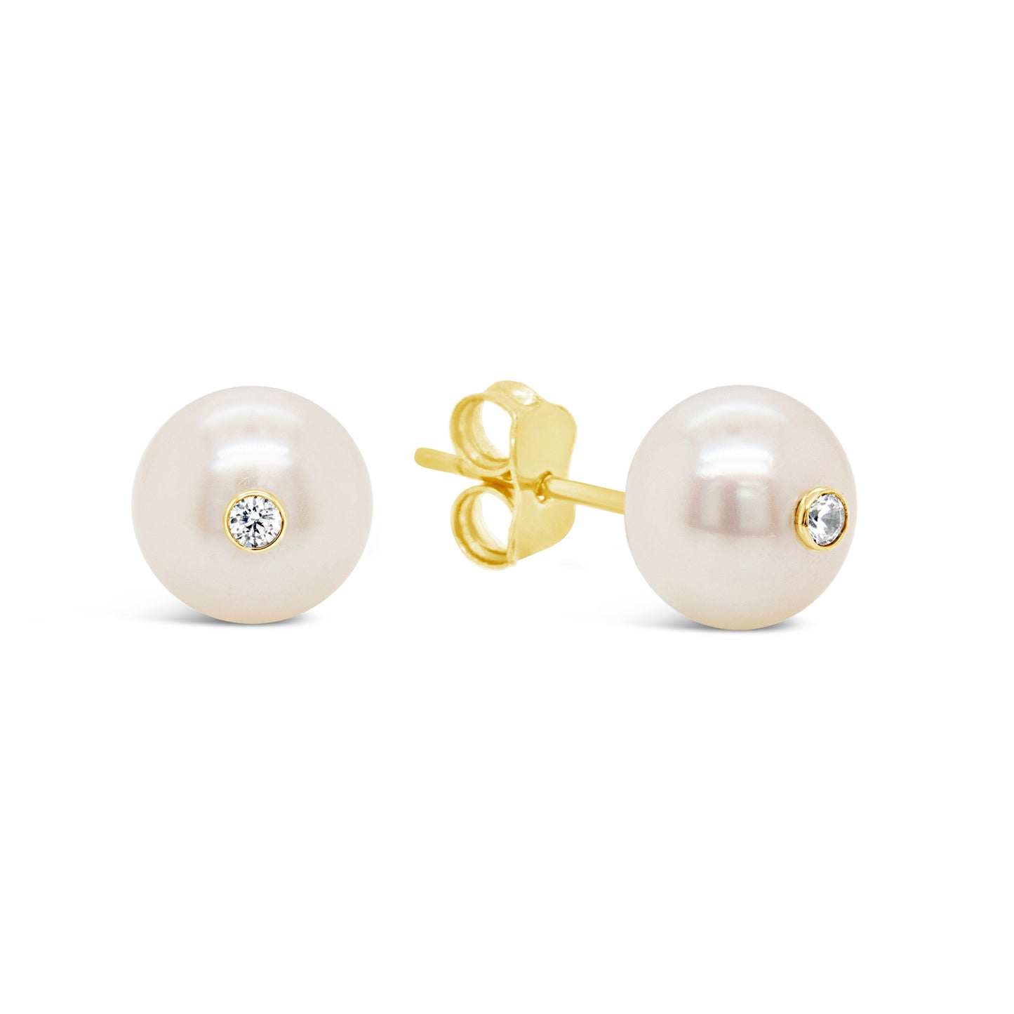 14K Yellow Gold Small Pearl with CZ Accent Flower Screwback Earrings
