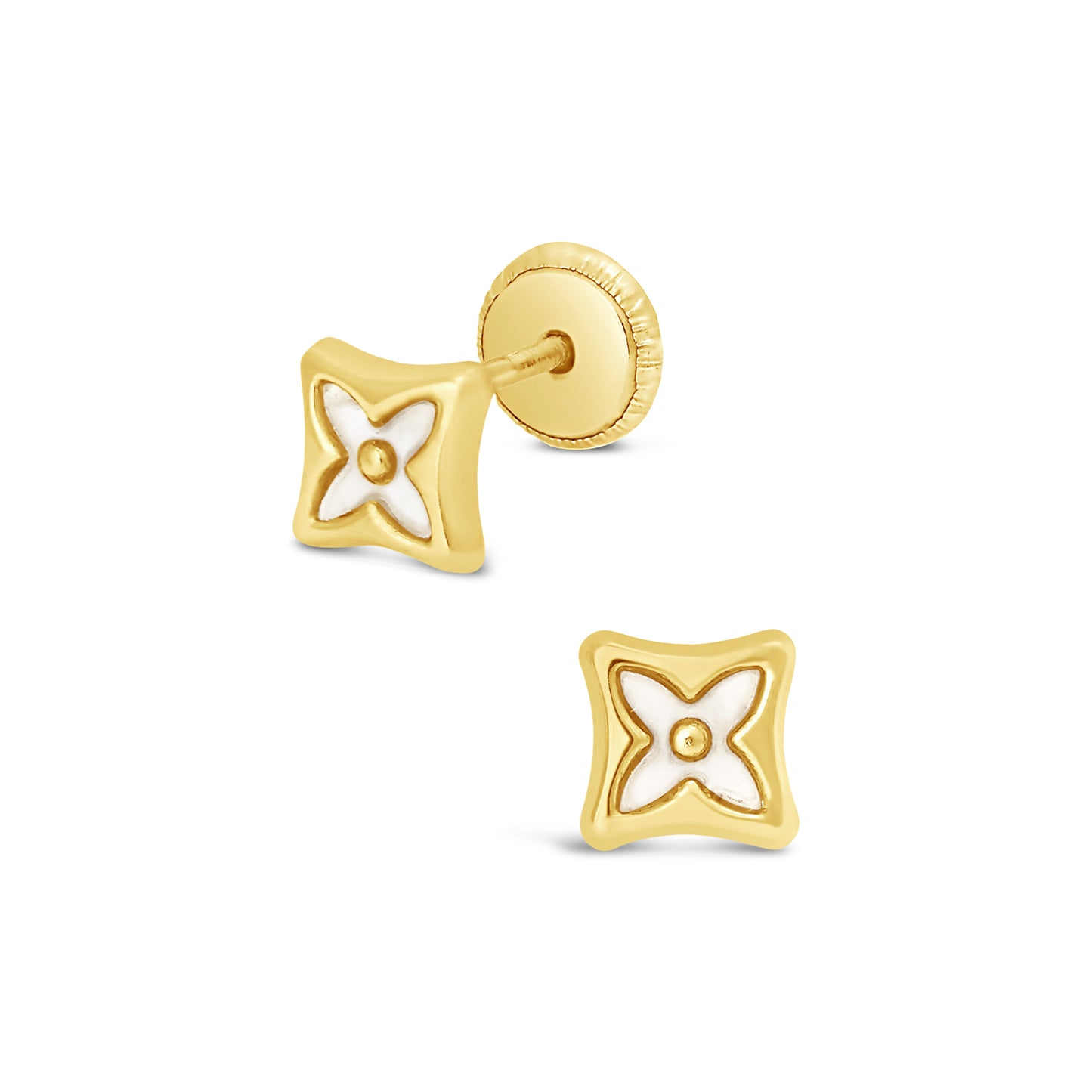 14K Yellow Gold Mother of Pearl Clover Screwback Earrings