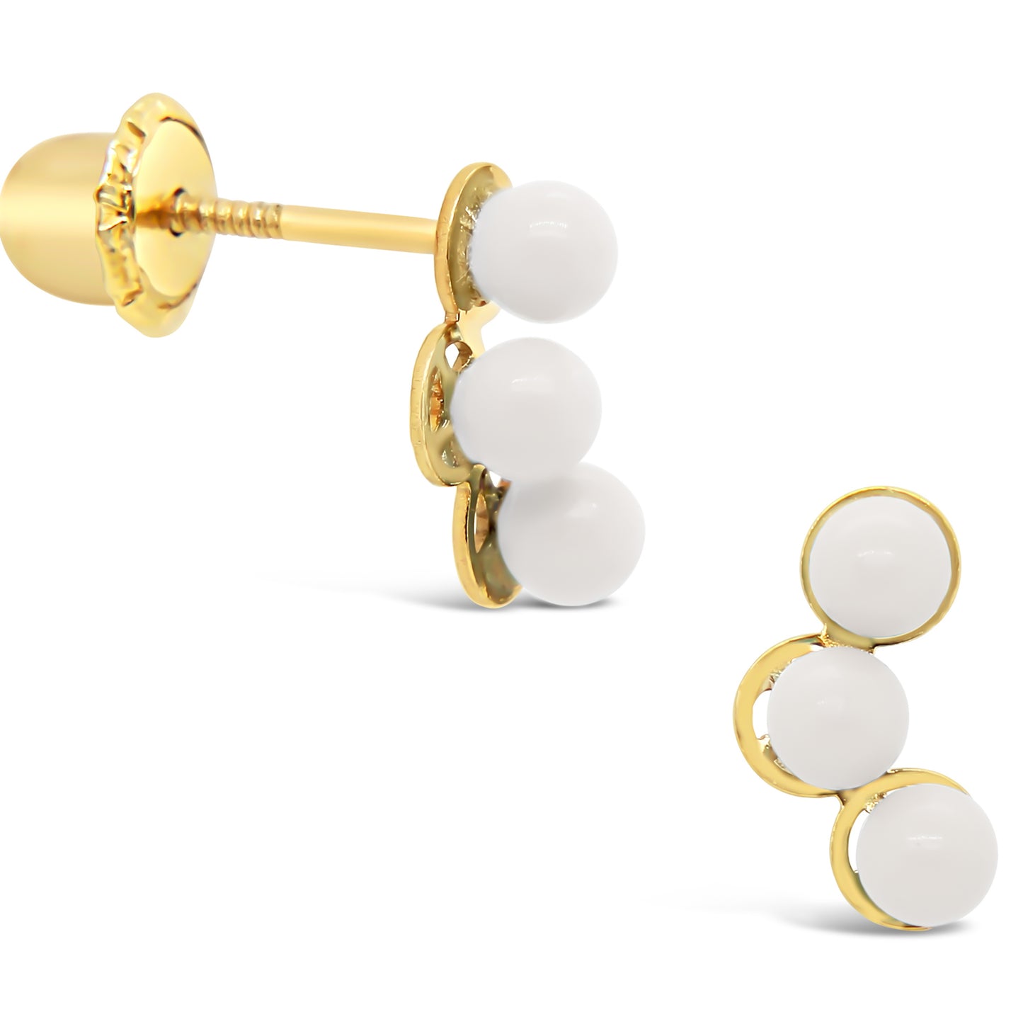 14K Yellow Gold Pearl Ear Climber Screwback Earrings